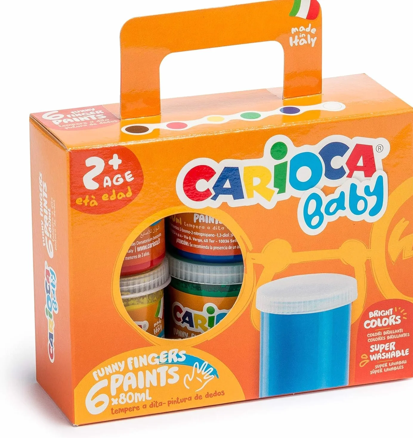 Carioca Finger Paint Multi Painting zmywalny – obraz nadaje się do prania (wielokolorowy, 6 sztuk (S), wielokolorowy, 80 ml, okrągły, 24 miesiące