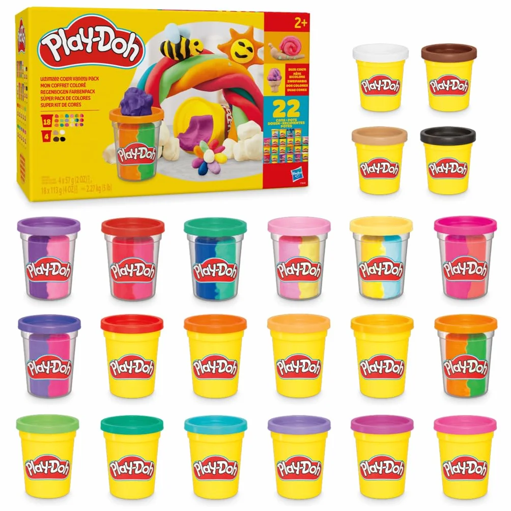 Najlepszy zestaw różnych rodzajów i kolorów ciastoliny Play-Doh, 22 tuby, zabawy plastyczne dla dzieci