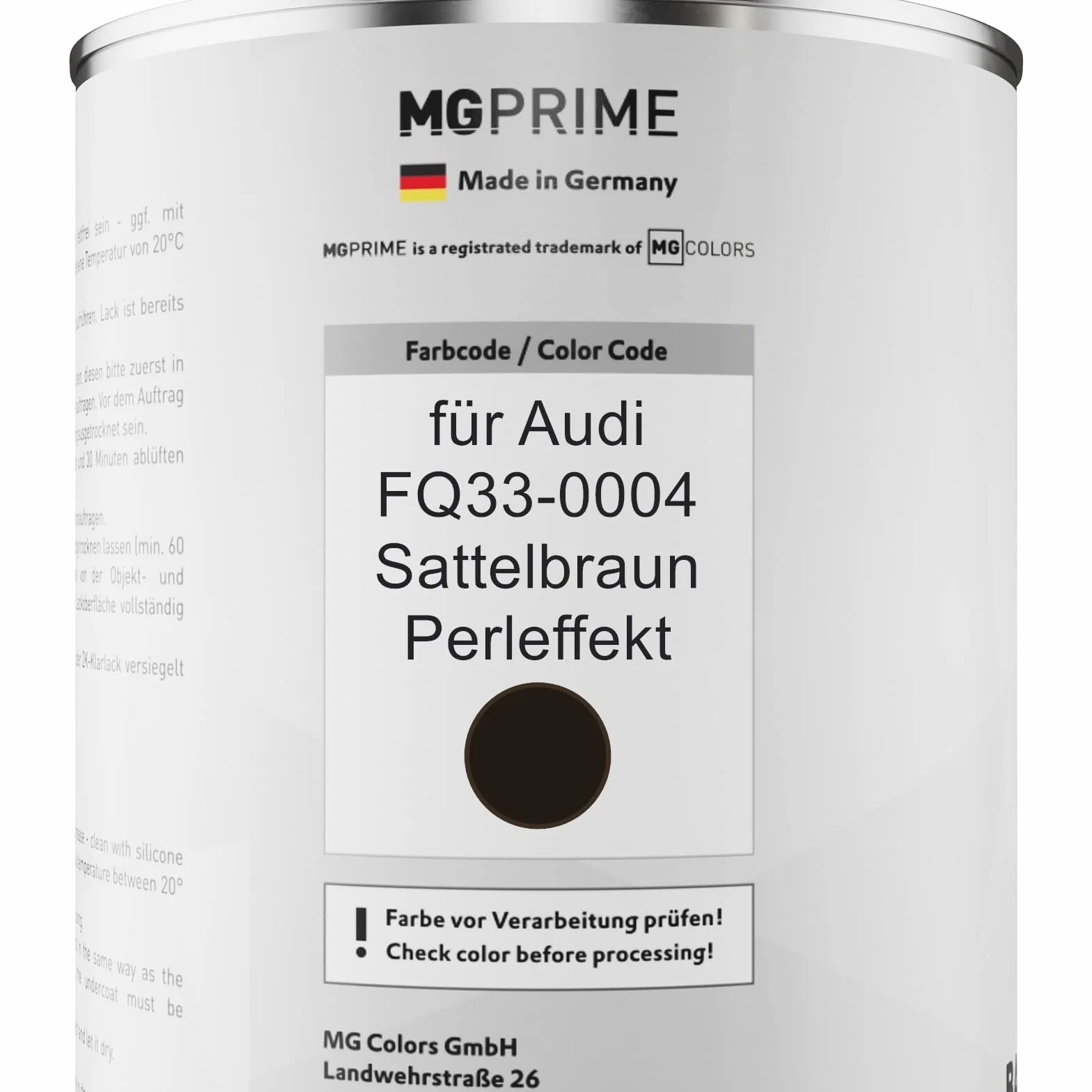 MG PRIME Lakier samochodowy Puszka gotowa do natrysku dla Audi FQ33-0004 Sattelbraun Perleffekt Lakier bazowy 1.0 litr 1000ml