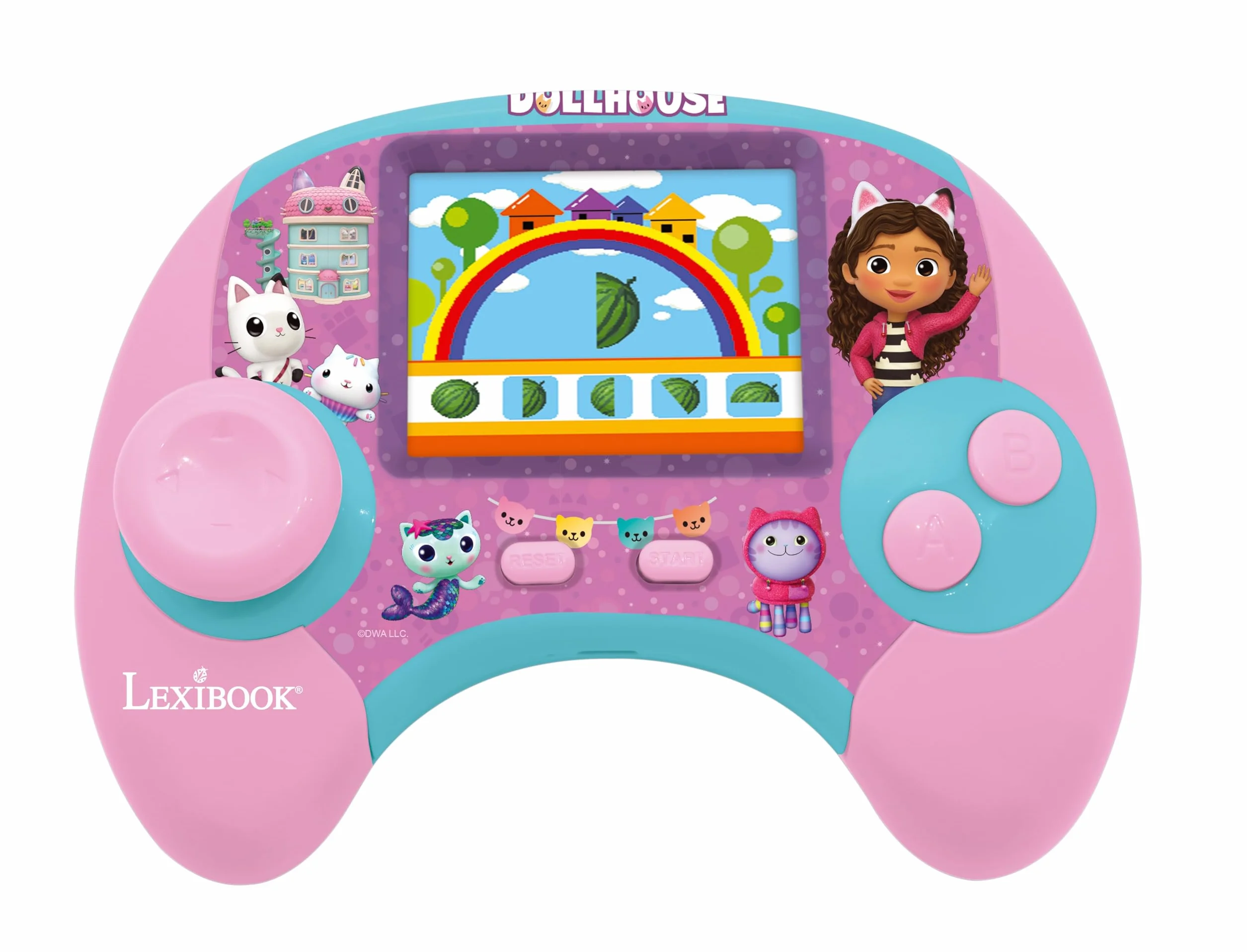 Lexibook, Gabby i Magic House, Power Console, Dwujęzyczna Francuska, Angielska Konsola do Gier Edukacyjnych z 100 Aktywnościami, Kolorowy Ekran, JCG100GDHi1, Różowy, Niebieski