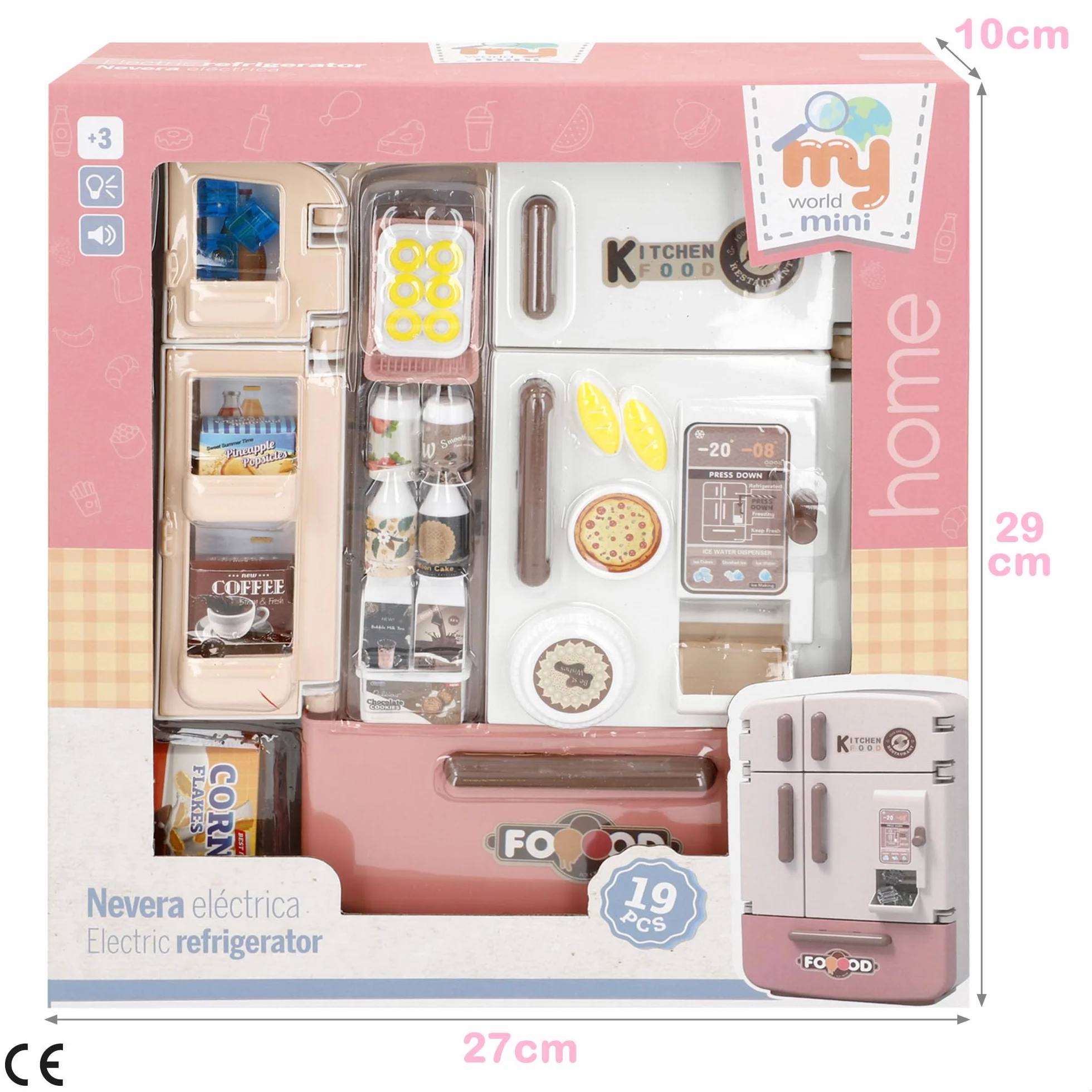 COLORBABY My Home Mini lodówka z jedzeniem i napojami, światłami i dźwiękiem, 4 drzwiczki i 1 szuflada, ponad 20 akcesoriów, odgrywanie ról, drobne motoryka, dzieci + 3 lata (39569)