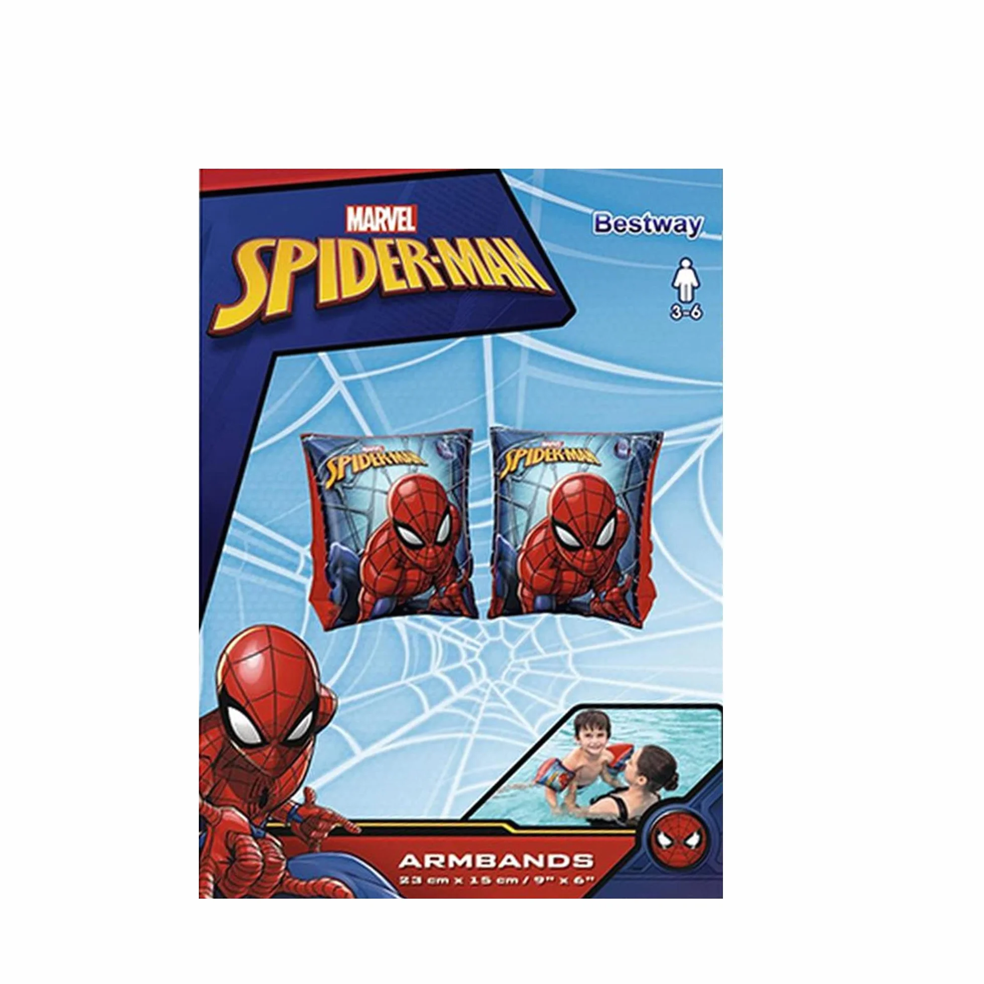 BESTWAY - Opaski Marvel Spiderman - Opaska - 98001N - Czerwony - Winyl - 23 cm x 15 cm - Zabawka dla dzieci - Gra na świeżym powietrzu - Basen - Licencja oficjalna - Od 3 lat