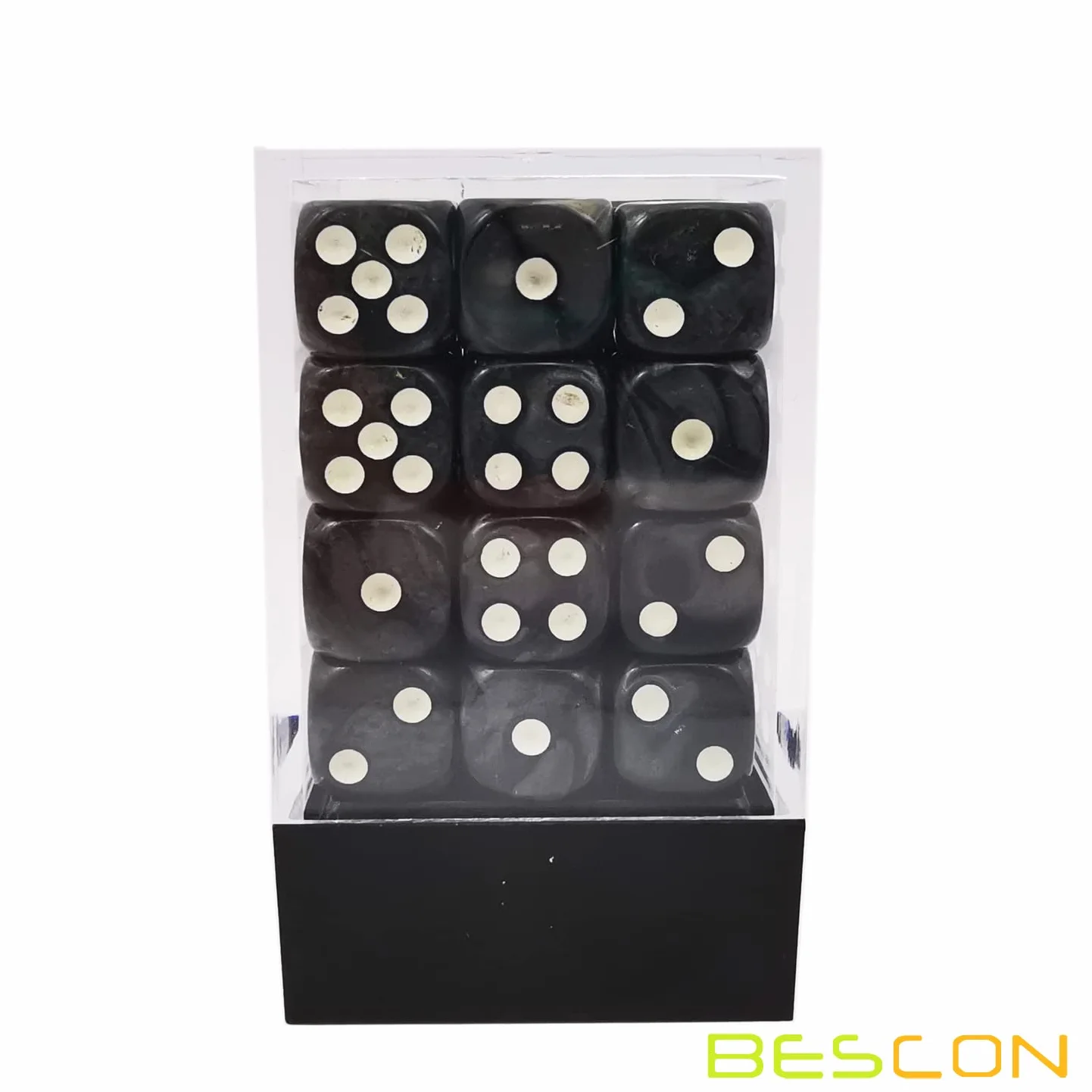 Bescon 6-stronne kości 12 mm, 91 cm, pudełko z cegły, 12 mm sześciostronna matryca (36) blok kości, czarny marmur