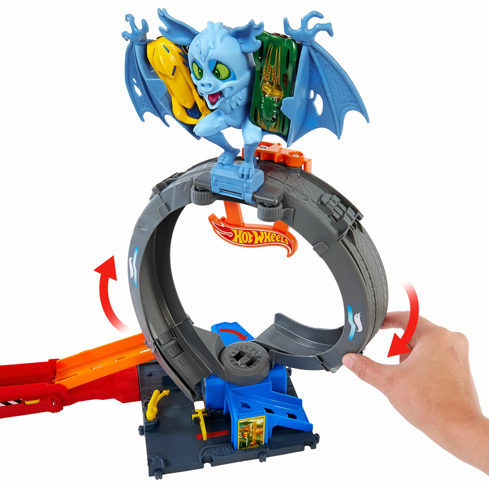 Hot Wheels City Let's Race – Na start! - Netflix - Pętla nietoperza Zestaw z pętlą do dostosowania, wyrzutnią i samochodzikiem w skali 1:64, HTN78