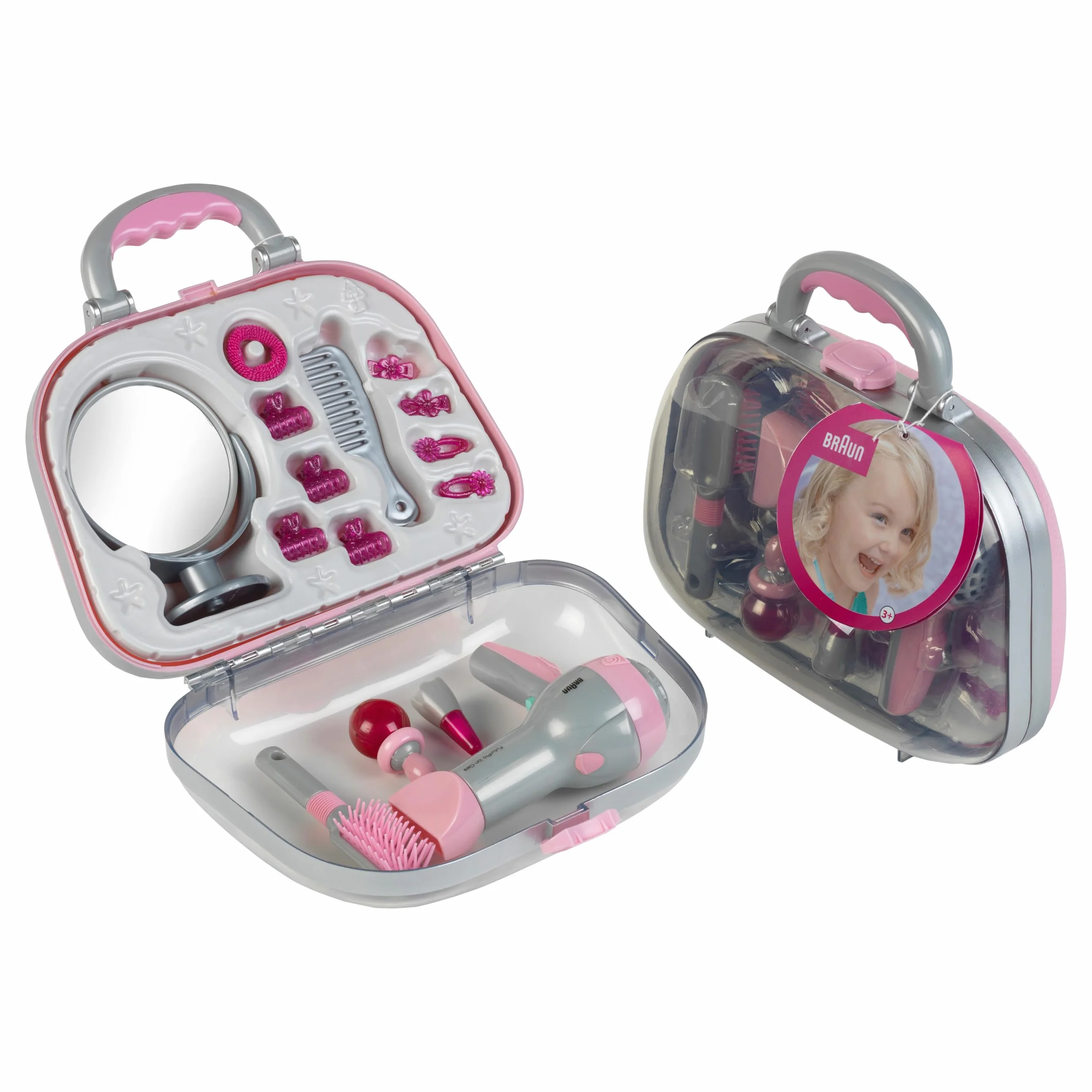 Theo Klein 5855 Braun Hairdresser's Case I with Mirror, Comb and Lots of Styling Accessories I with Battery - Powered Hairdryer I Toy for Children Aged 3 Years and up