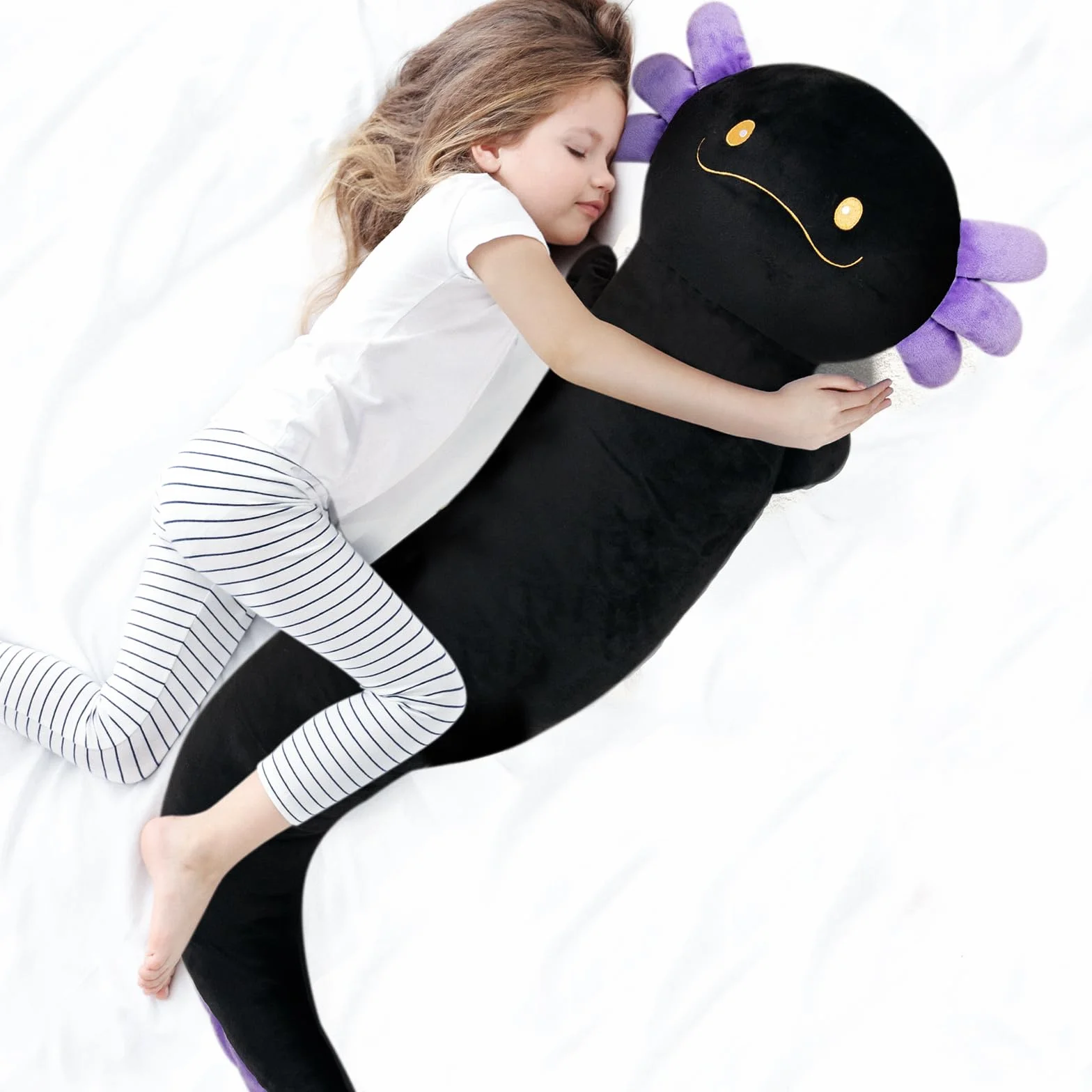 Dalmao 120 cm ogromna pluszowa poduszka Axolotl z wypchanym zwierzęciem, duża czarna poduszka Axolotl, zabawka w ciemności, ogromna poduszka do spania dla dzieci, na urodziny, Wielkanoc