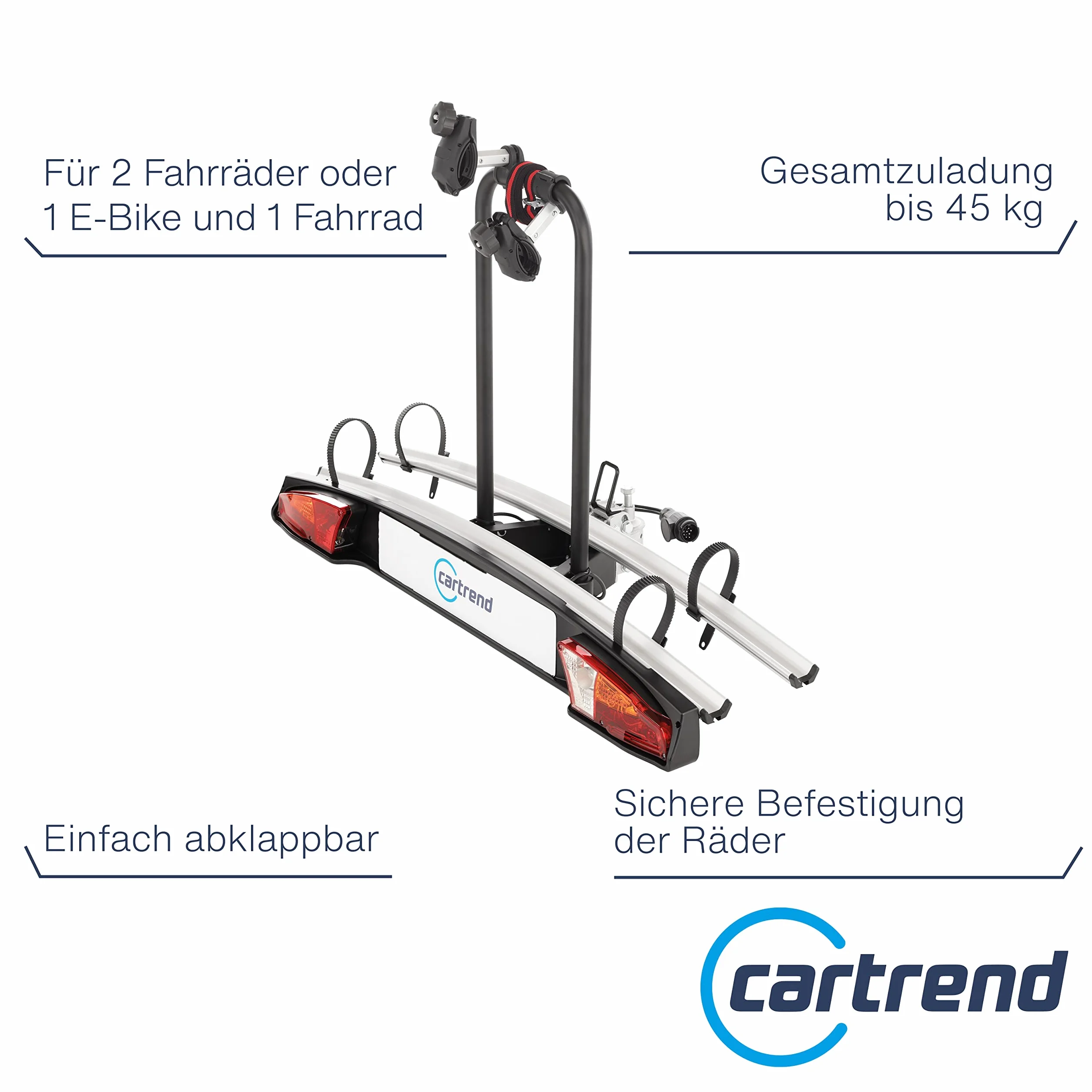 cartrend Bagażnik rowerowy aluminiowy Active, pasuje do 2 rowerów, bagażnik rowerowy, bagażnik samochodowy, czarno-srebrny