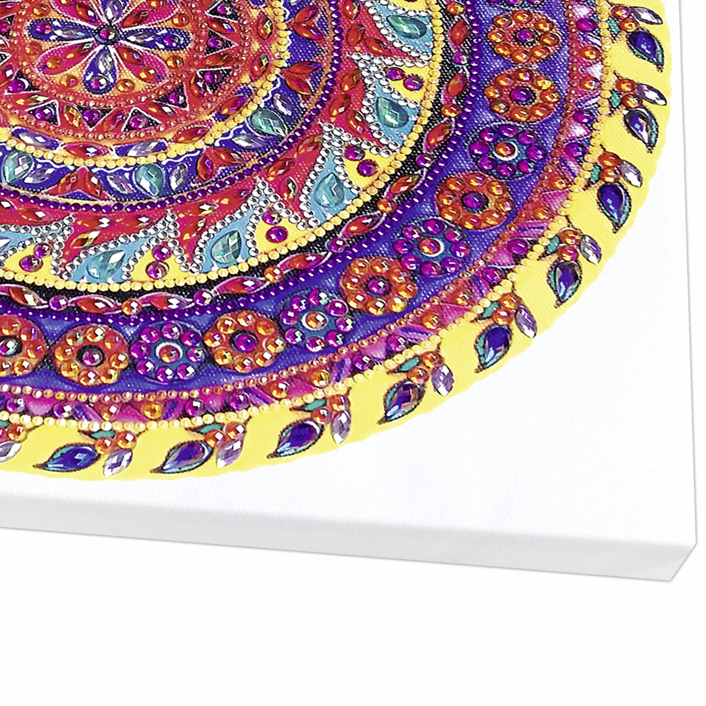 Ursus 43520004F Zestaw 4 do malowania diamentami, mandala, zestaw do majsterkowania z kamyczkami w kolorze żółtym, fioletowym i różowym, 1 płótno 30 x 30 x 1,5 cm