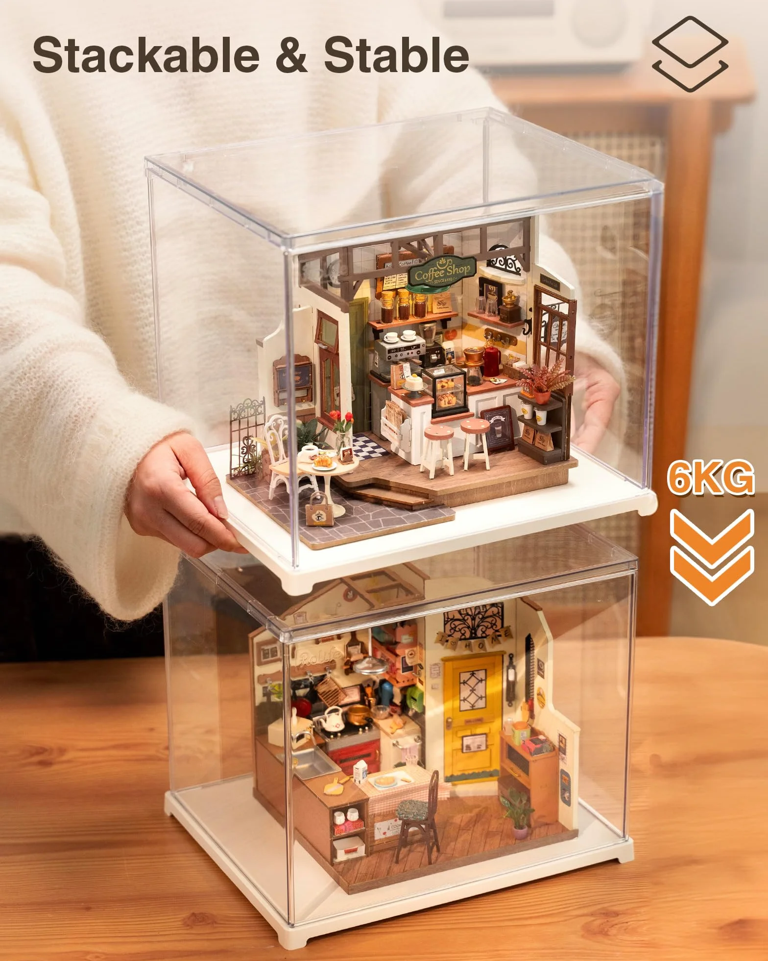 Rolife Akrylowe pudełko wystawowe, przezroczysta osłona przeciwpyłowa, zaprojektowana do domku dla lalek/DIY miniaturowy zestaw domków / puzzle 3D / figurki akcji (11,3x9,3x9,6 cala/28,7x23,7x24,4cm)