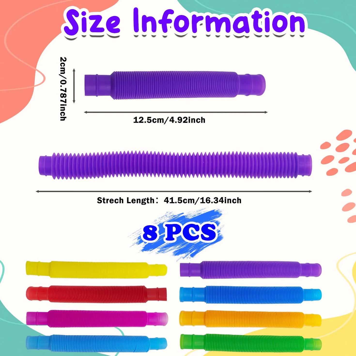 8pcs Pop Tubes, Sensory Fidget Zabawki Stretch Pipe Toy, Zabawki do nauki dla małych dzieci Kolorowe rury, Zgięte do DIY Stress Relief Dzieci Dorośli Boże Narodzenie Prezent na urodziny