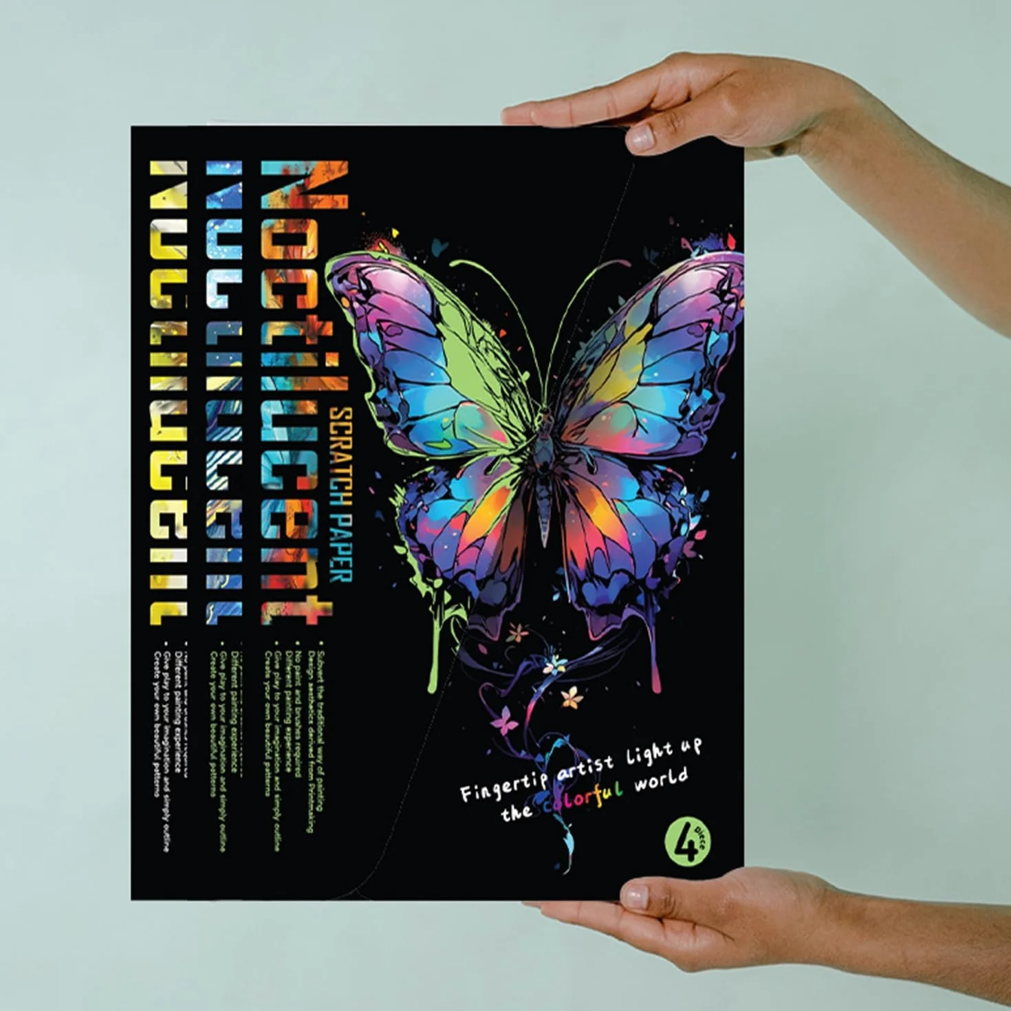 Georgie Porgy Zestaw obrazków do zdrapywania dla dzieci i dorosłych, Magic Rainbow A4, papier do zdrapywania na Boże Narodzenie, urodziny, z zestawem narzędzi do zdrapywania (świecący w nocy motyl +