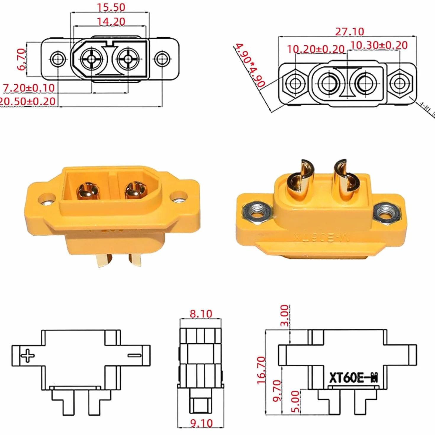 RUNCCI-YUN 10 par XT60E-M XT60 męskiej wtyczki XT60E-M do wbudowania lipo baterie przyłącza 2 piny złącze wtyczka kablowa do modeli DIY