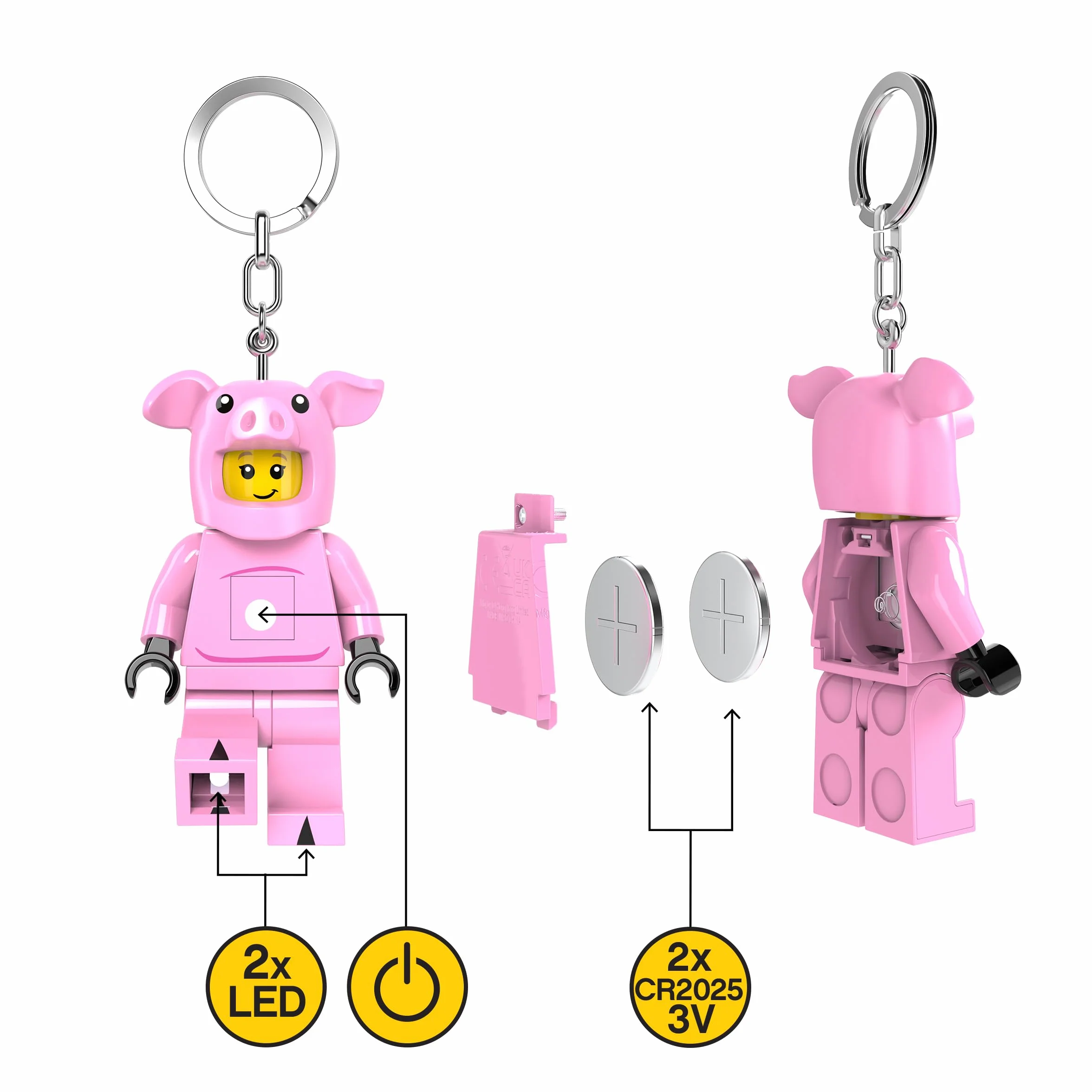 LEGO Minifigurki duża 7,6 cm wysoka figura brelok światło - świnka dziewczyna (KE212H), różowy