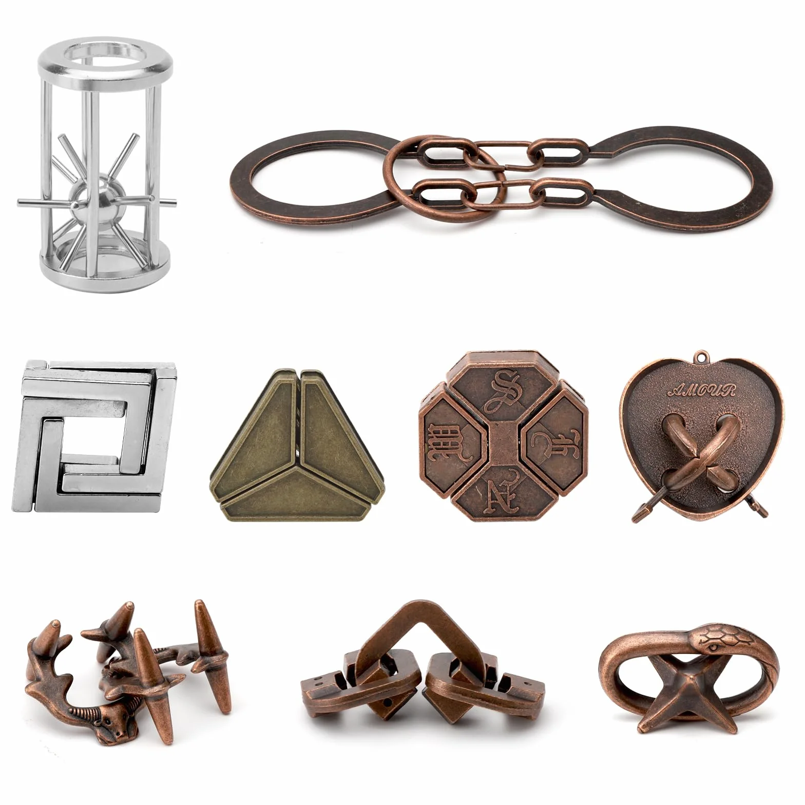 HENGBIRD 9 sztuk metalowych puzzli, metalowe puzzle, gra cierpliwości, IQ, gry cierpliwości, metalowe puzzle, gra zręcznościowa, zestaw prezentowy dla dorosłych, młodzieży