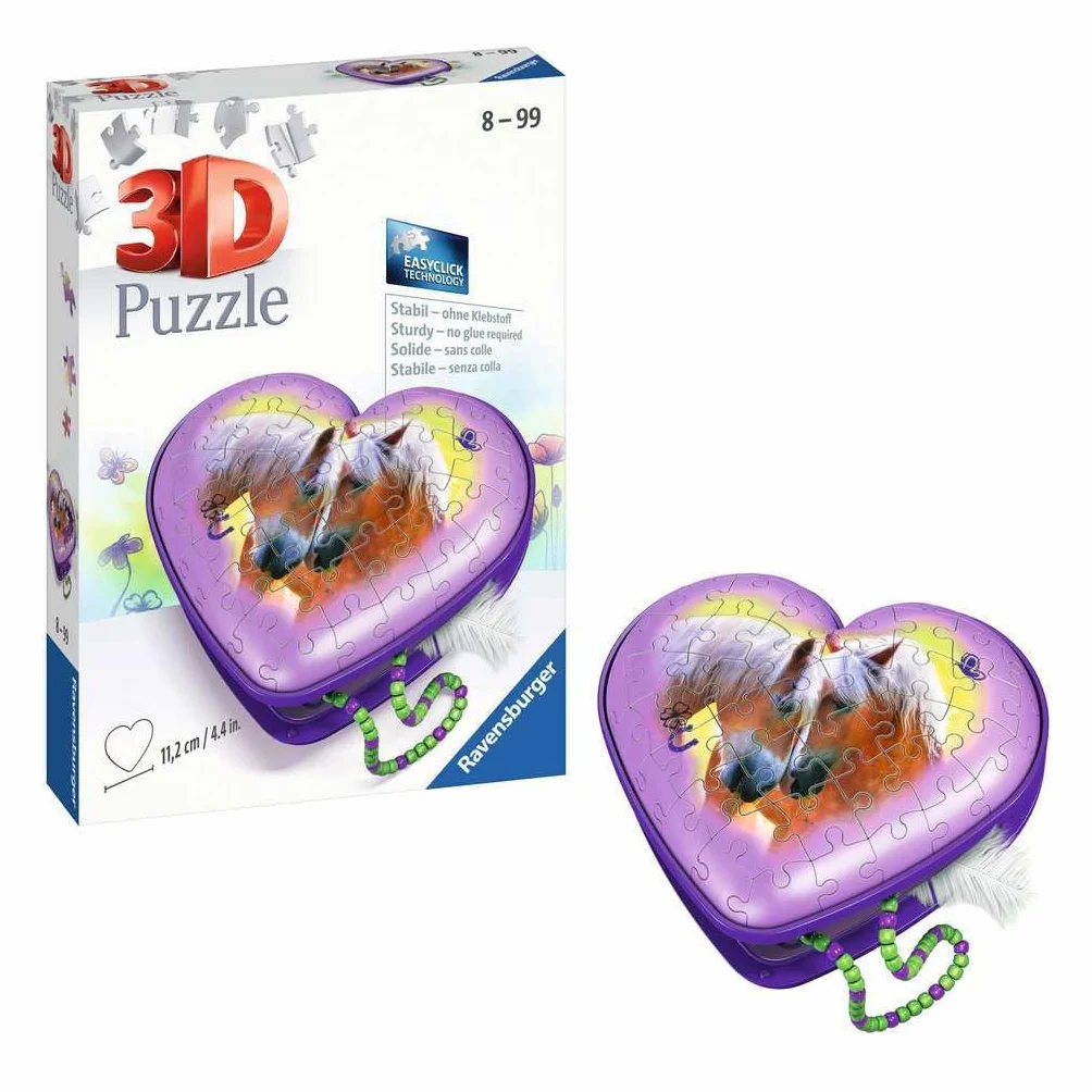 Ravensburger 3D Puzzle 11171 - Herzschatulle Pferde - 54 Teile - Aufbewahrungsbox für Pferde-Fans ab 8 Jahren: Erlebe Puzzeln in der 3. Dimension