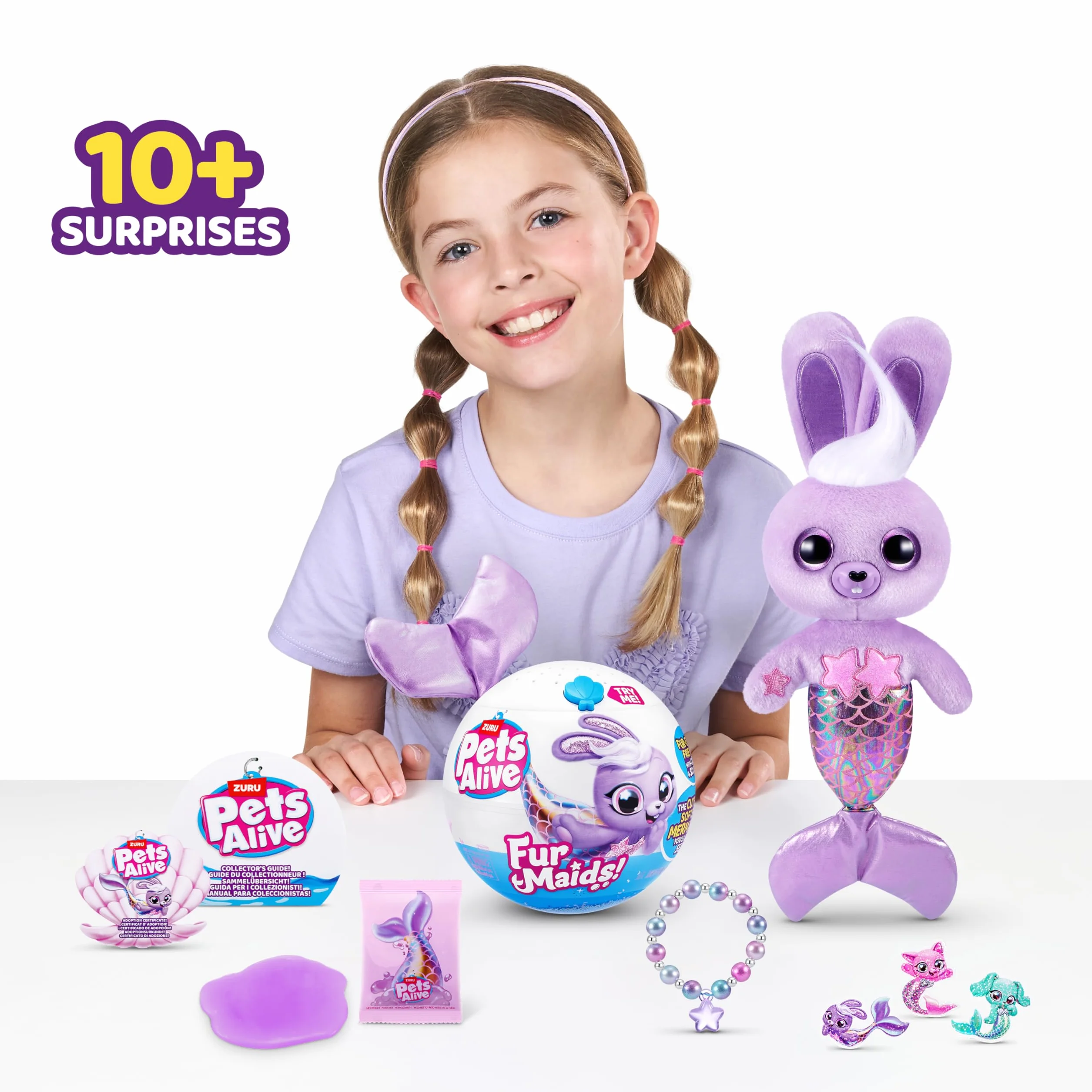 Pets Alive Furmaids by ZURU Mermaid Plush Interactive Lights Sounds Girls Toy (Purple Bunny)