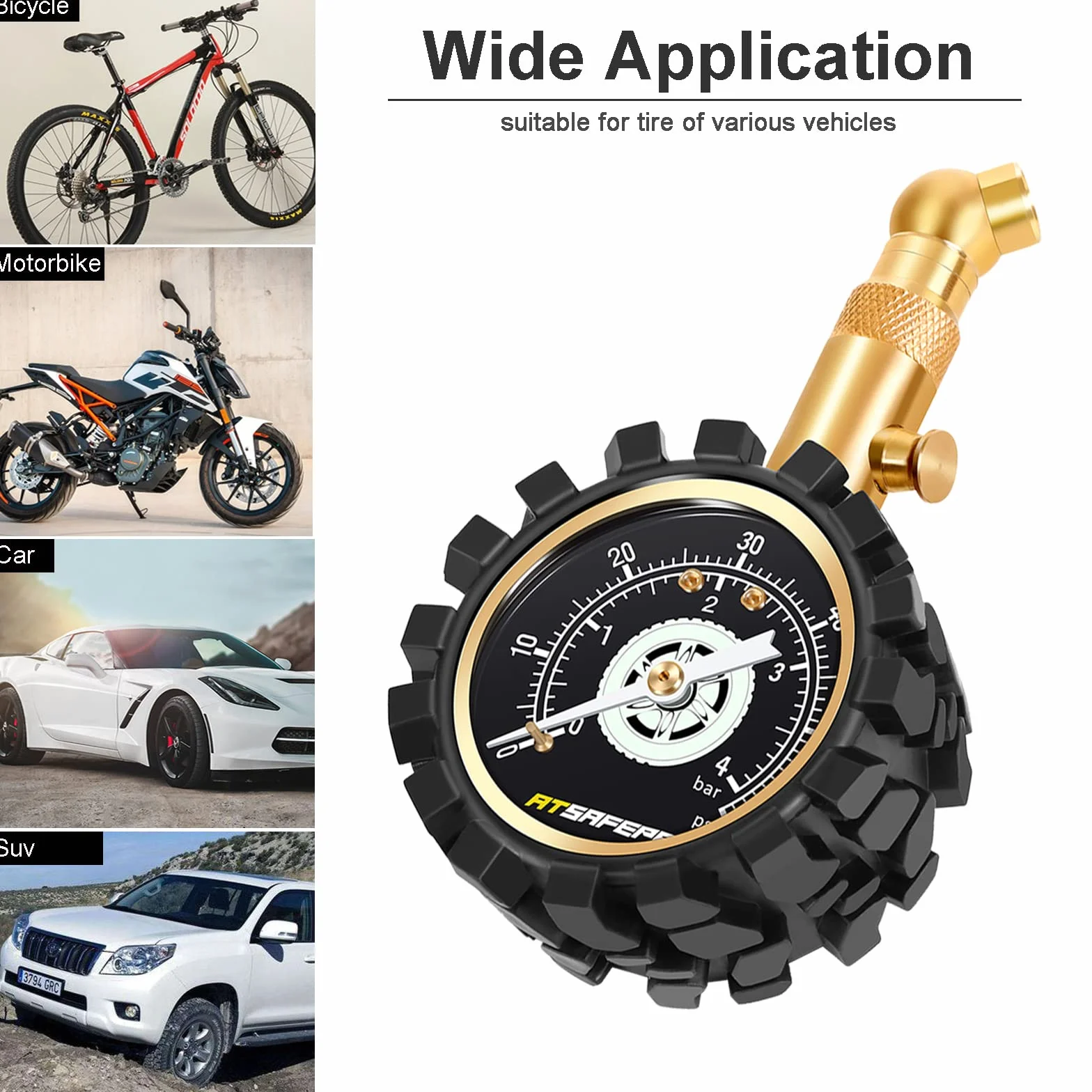 ATsafepro miernik ciśnienia w oponach dokładny samochód 60psi 4bar z dużą 2 "świecącą twarz profesjonalny mechaniczny miernik ciśnienia w oponach Bourdon do motocykla samochód ATV SUV