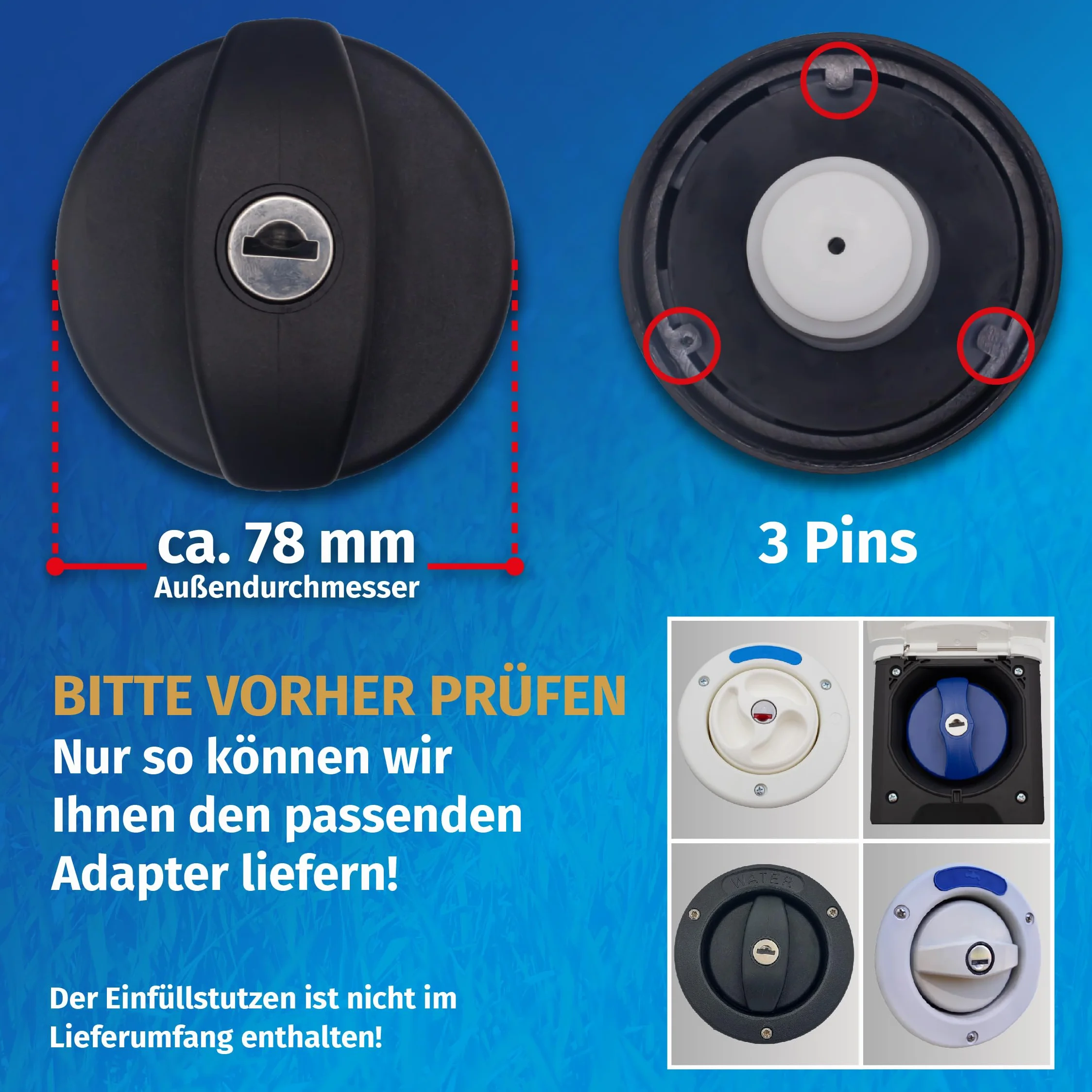MaJoCompTec® WATERTWIN Adapter do pokrywy zbiornika na wodę z przyłączem wodnym | Adapter do pokrywy zbiornika na wodę do króćca napełniania | Akcesoria do samochodów kempingowych (wersja FLEX +