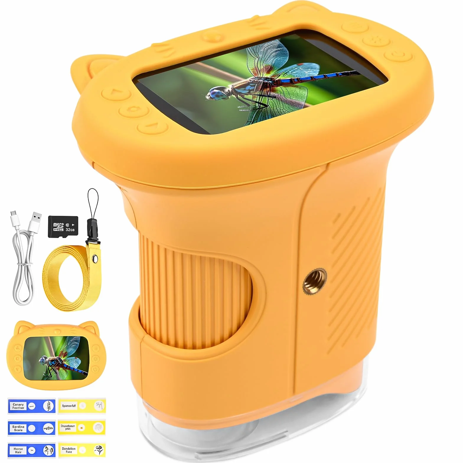 Mikroskop dla dzieci 1000X 4K Cyfrowy mikroskop dla dzieci z wyświetlaczem 1080P HD 2,4″ IPS i 8 LED, 1080P HD Przenośny mikroskop, ładowanie USB, nauka na zewnątrz od 3 lat (pomarańczowy)
