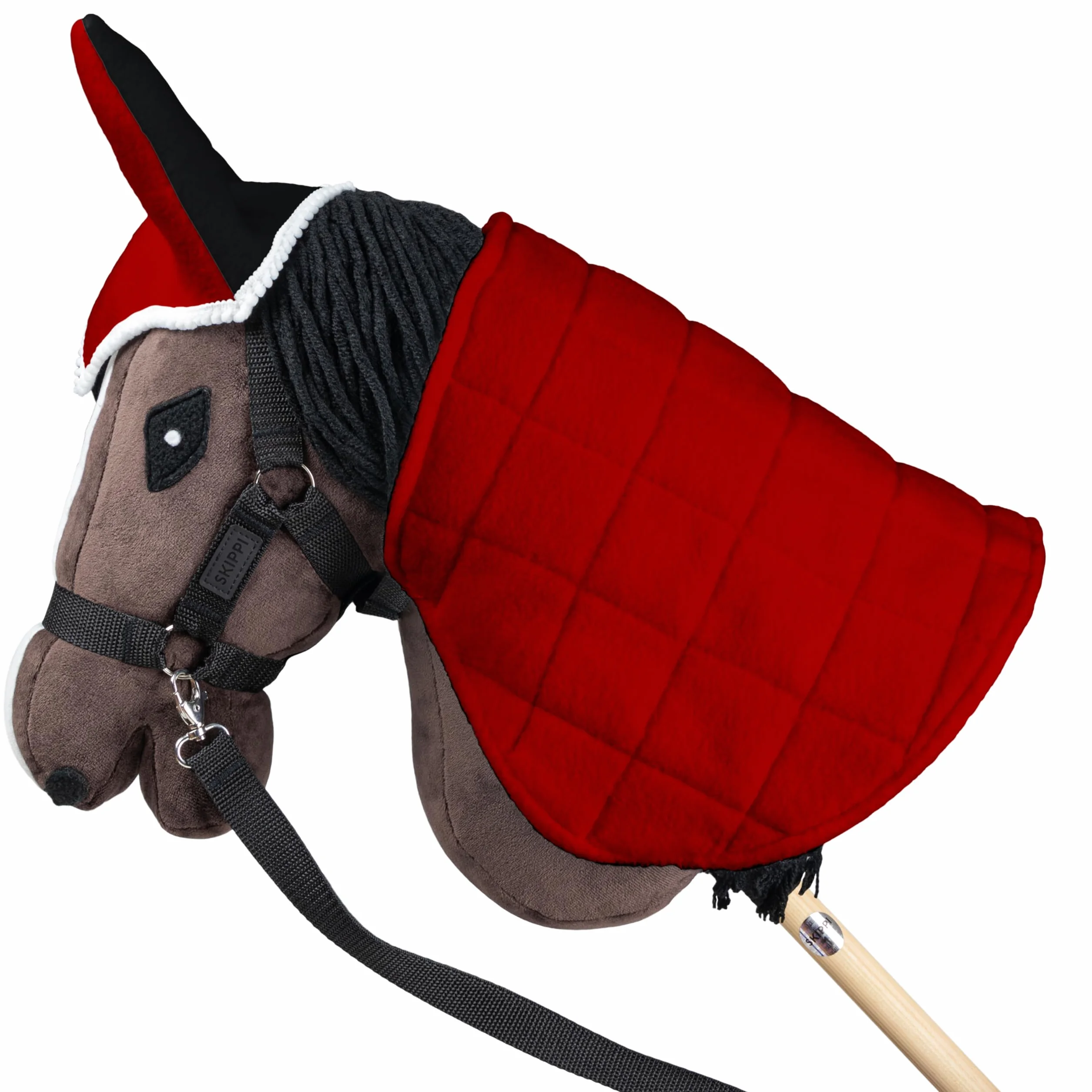 SKIPPI Zestaw Derka i Nauszniki dla Hobby Horse - Czerwona i Czarna, Hobby Horse Akcesoria, Dwustronna Derka dla Konia na Kiju