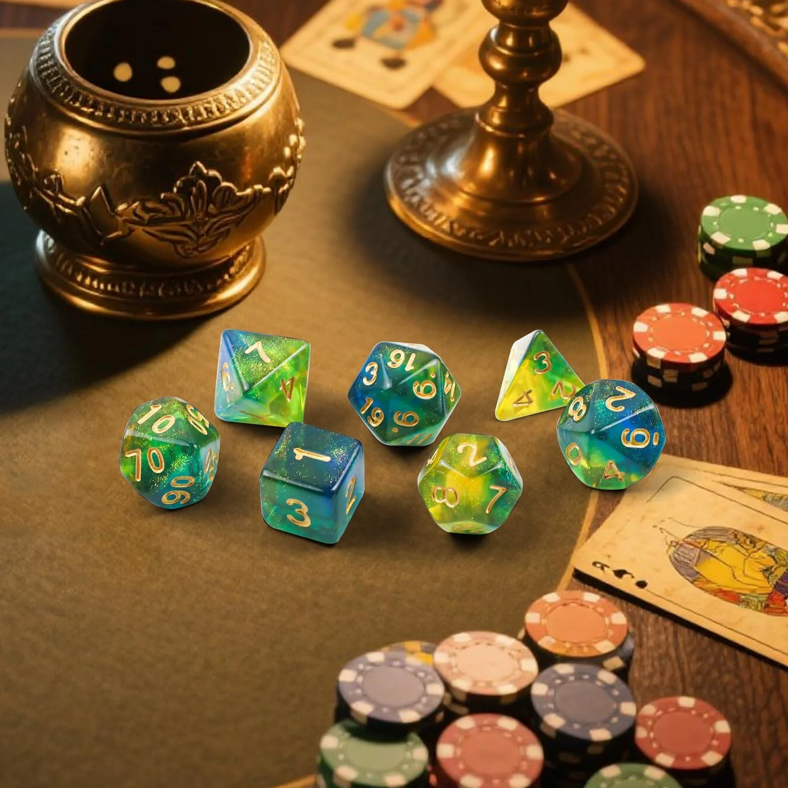 Zestaw wielościennych kostek, 7 sztuk DND Dice, zestaw błyszczących kostek, do lochów i smoków, MTG, kostki RPG, gry stołowe D&D D20 D12 D10 D8 D6 D4