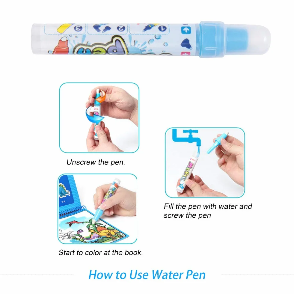 Water Drawing Coloring Painting Book Doodle Reusable Water-Reveal Activity Pads Baby Kids Toys Early Education with Pens for Kids[Zoo]