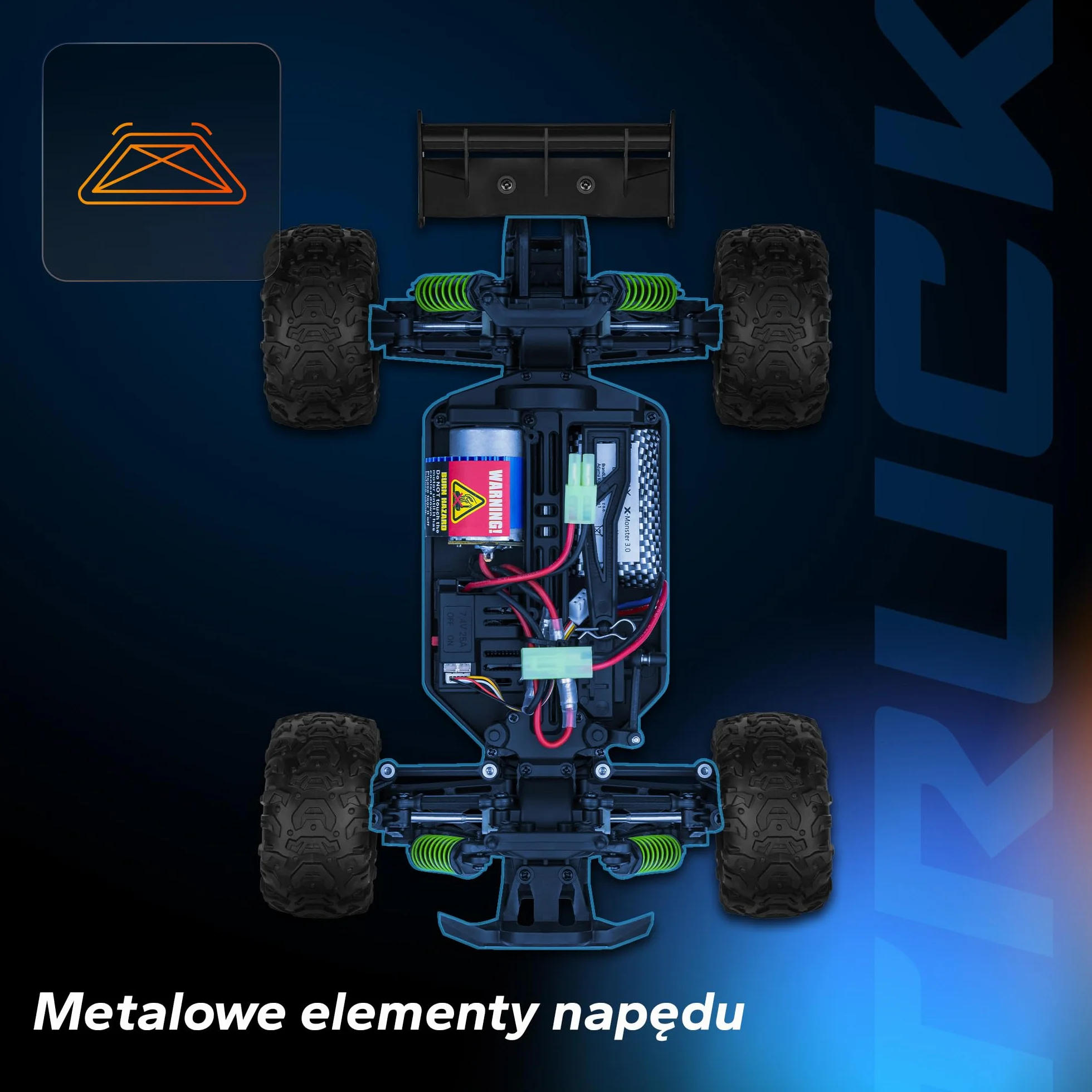 Overmax X-Monster 3.5, Zdalnie Sterowany Samochód RC 1:18 dla Dzieci 14+ w Napęd 4x4, Zasięg do 100 m, Prędkość 45 km/h, 2 Obudowy w Zestawie, Jazda do 40 min bez Ładowania