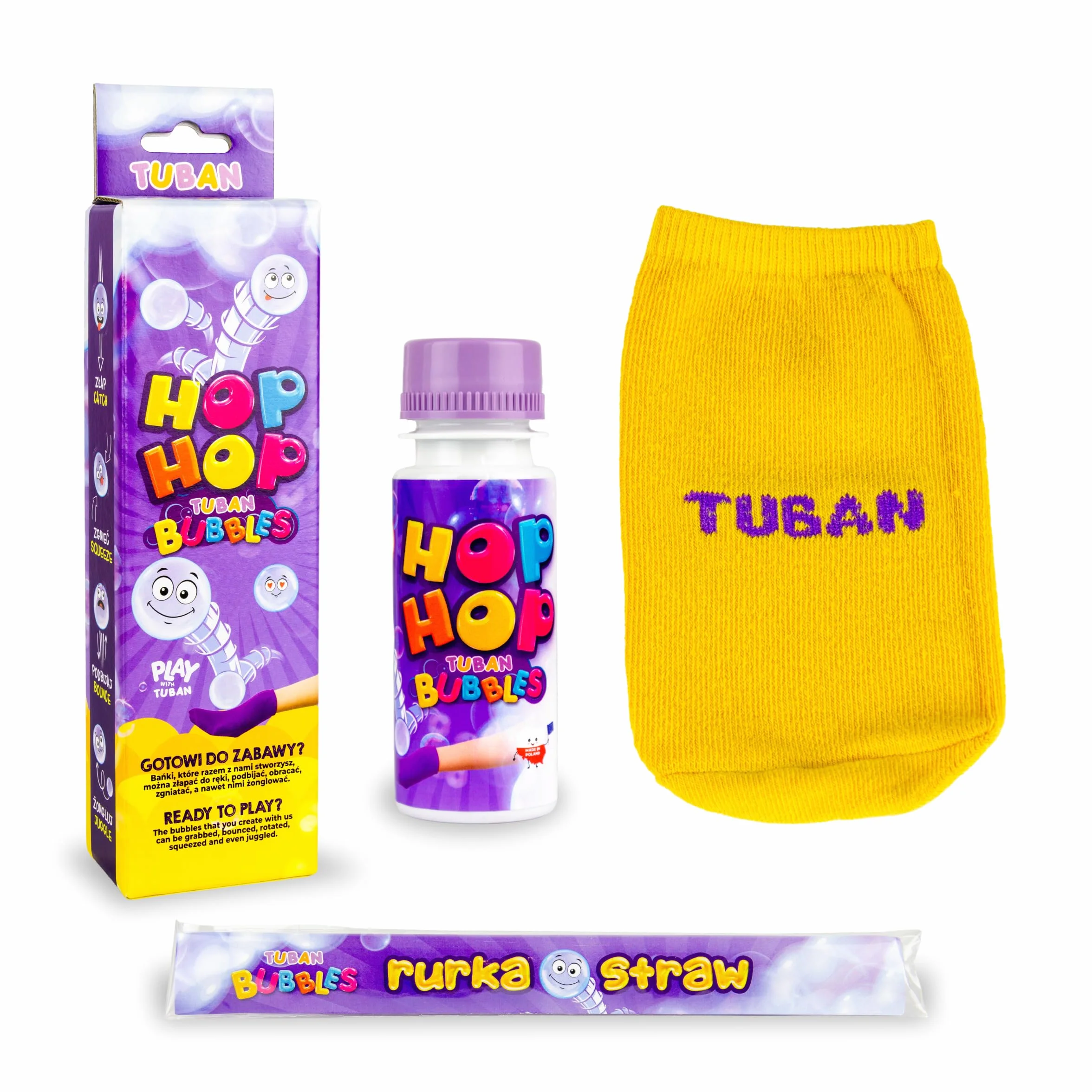 TUBAN Zestaw do Baniek Mydlanych Hop Hop – Do Podbijania Bańki – Płyn 60 ml + Nakładka na Dłoń + Rurka do Rozpuszczania Baniek – Bańki Mydlane - Zabawka dla Dzieci – Zestaw do Zabawy na Dworze