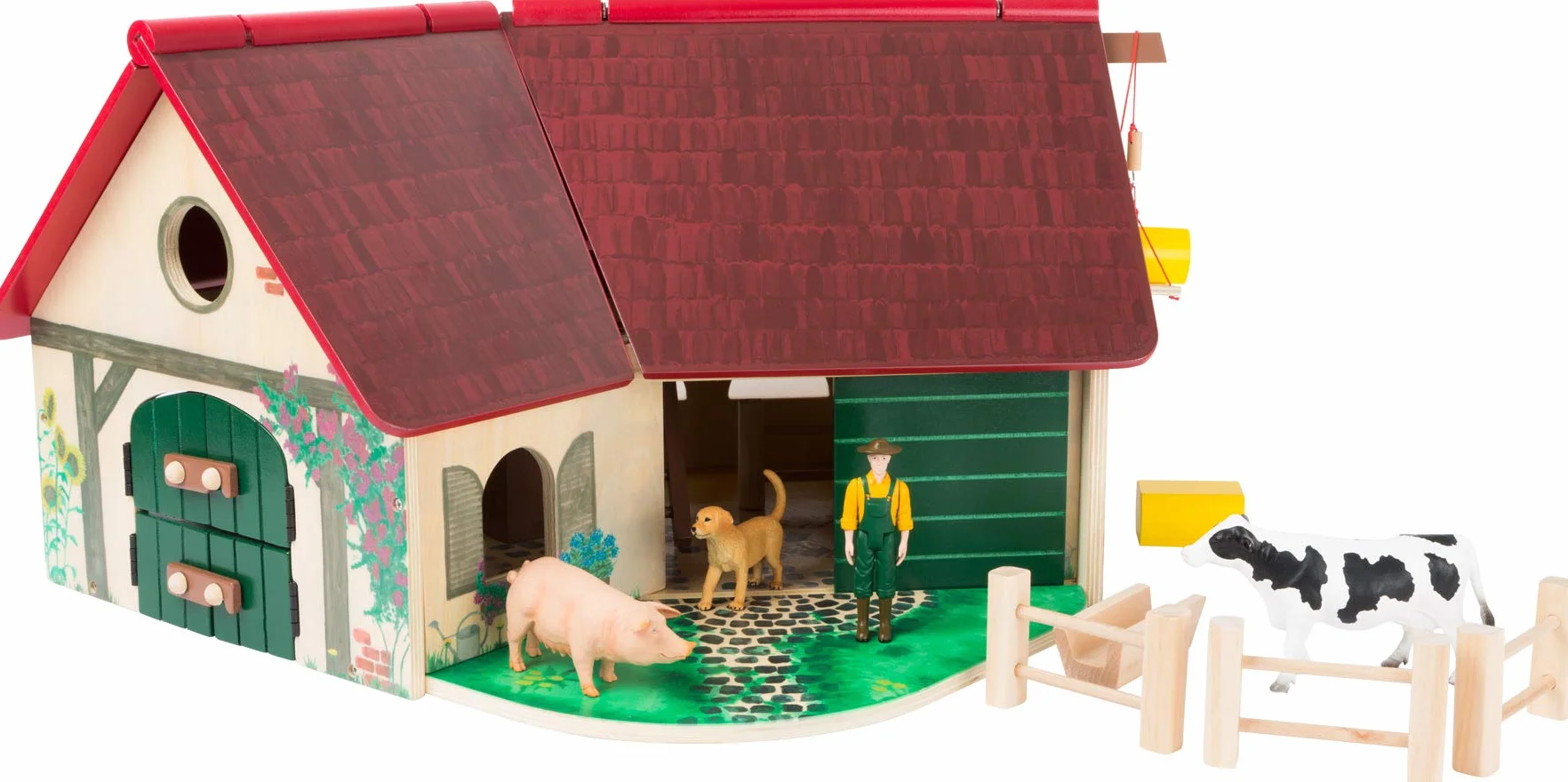 Woodfriends gospodarstwo rolne z drewna certyfikowanego przez FSC® w 100% z rozkładanym dachem, dla dzieci od 3 lat z akcesoriami