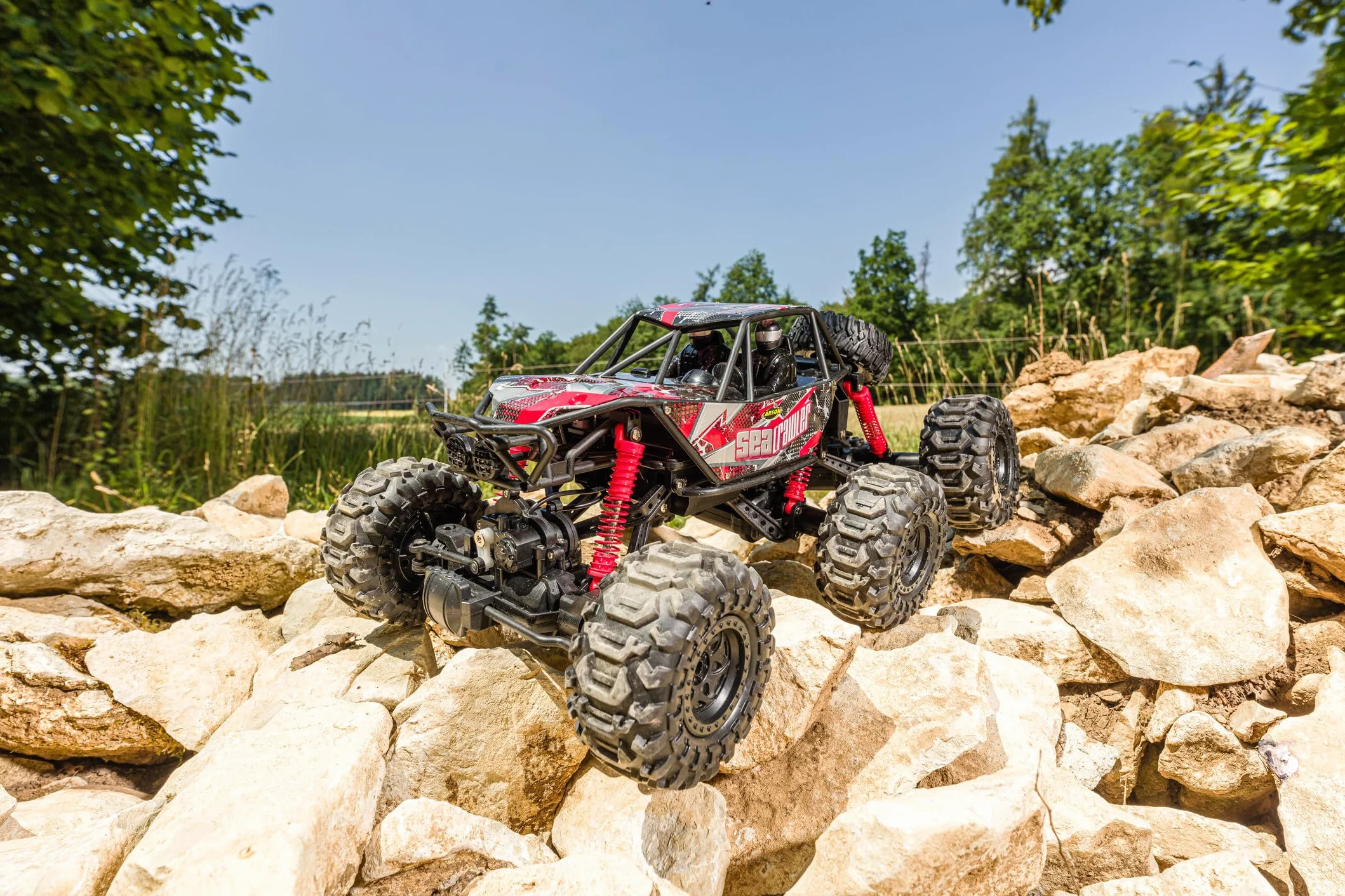Carson 500404287 1:10 Sea Crawler 6 x 6 100% czerwony RTR – samochód RC jako pojazd amfibii, 100% RTR, do lądu i wody, wytrzymały i wodoodporny, z pilotem zdalnego sterowania 2,4 G