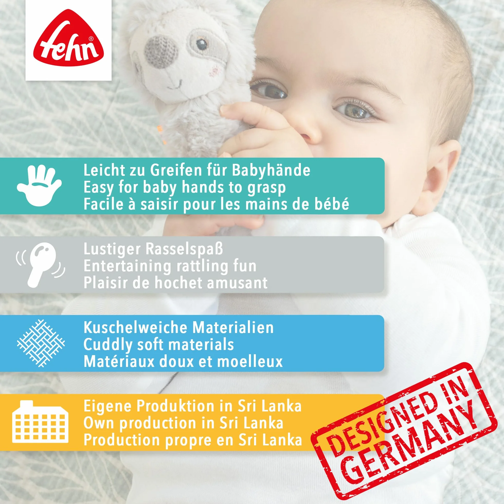Fehn Mini-Rassel Otter – Mini-Greifling zum Rasseln, Fühlen, Spielen mit kuschelweichem Stoff-Tier – ein treuer Begleiter für Babys und Kleinkinder ab 0+ Monaten