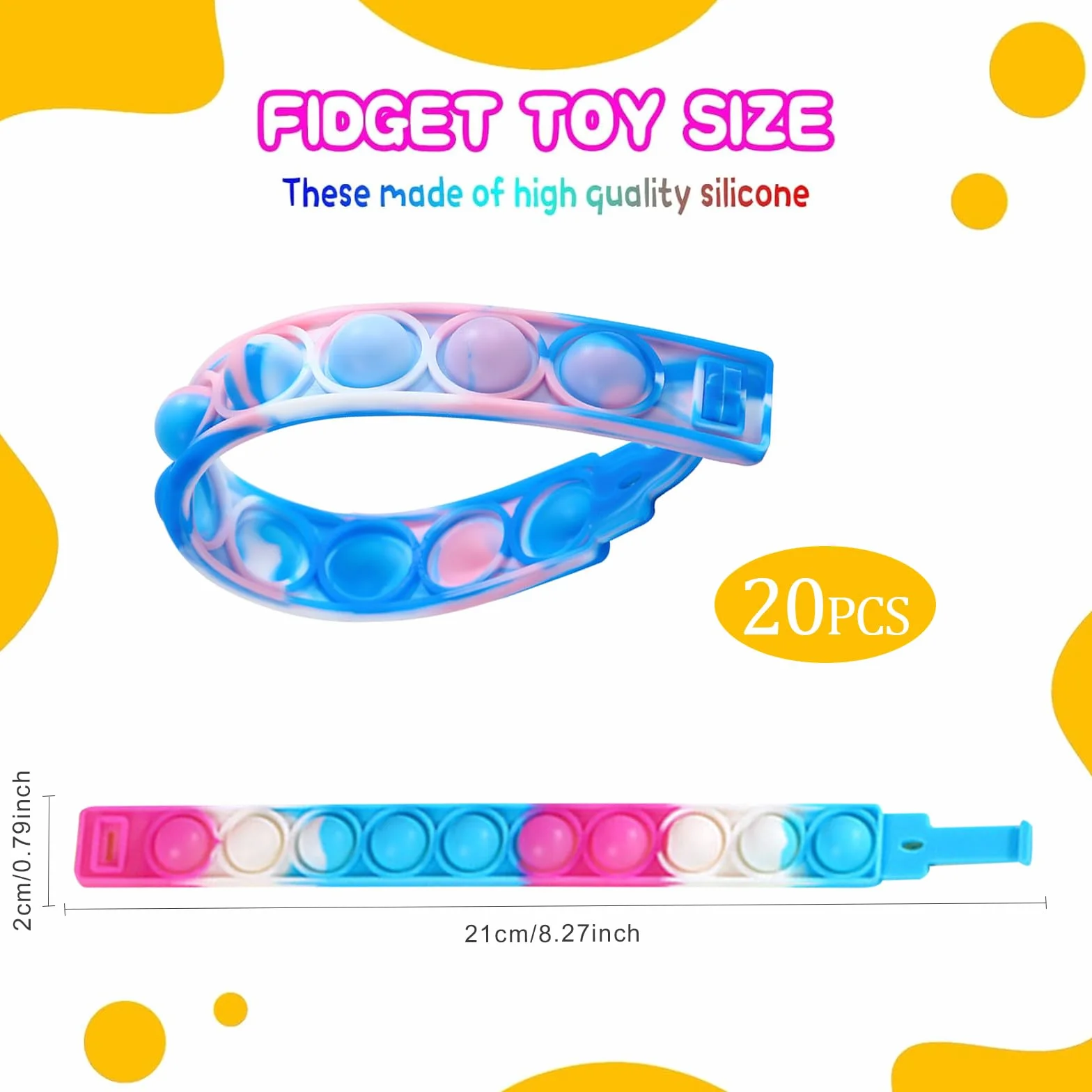 Zestaw bransoletek Popit, 20 sztuk Pop Armband It silikonowych bransoletek antystresowych dla dzieci, tęczowa zabawka Plopper Pop Bubble Fidget bransoletka zabawka dla dzieci/dorosłych