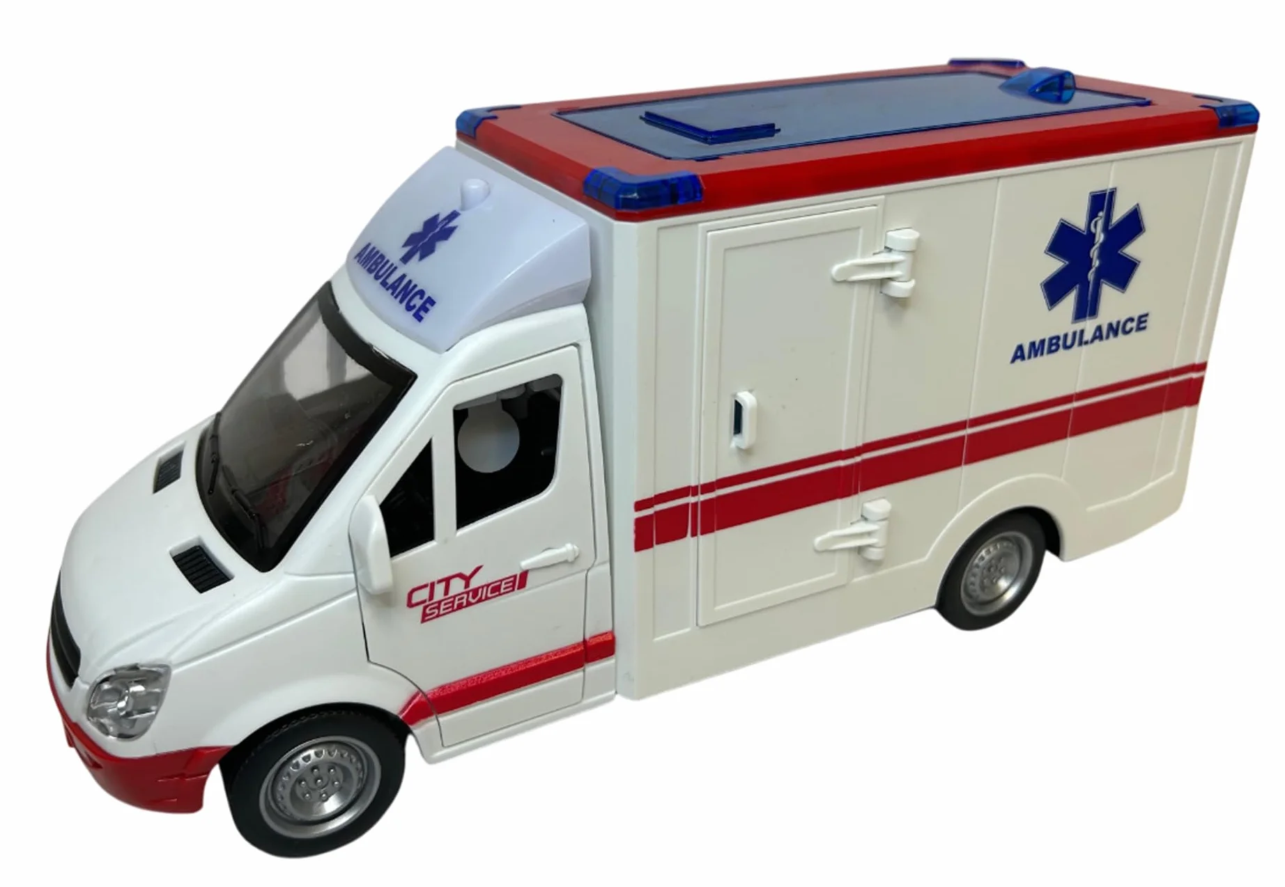 Generisch Zabawka karetki z lampkami, syrenami, drzwiami i dachem, otwieranie ruchu, sprzęgło pogotowia, duża skala 1:16 cm, 26 pierwsza pomoc z dźwiękami świetlnymi, wysuwany nosidełko dla dzieci od