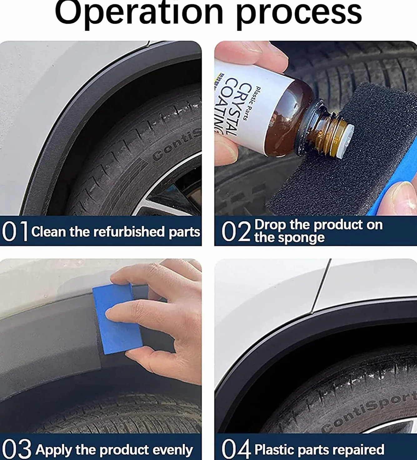 Cristal Coating para PláStico Del Carro-łatwy w użyciu odświeżacz do samochodu, części z tworzyw sztucznych powłoka kryształowa do samochodu z gąbką, środek do odnawiania plastików samochodowych, doskonała ochrona połysku (1 szt)