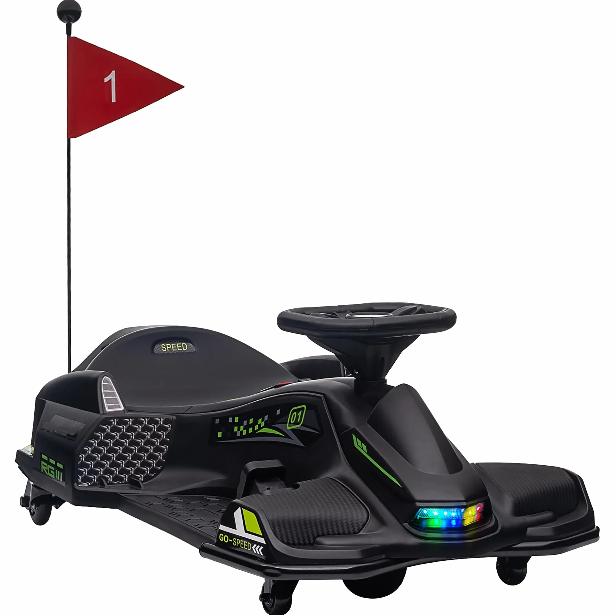 HOMCOM Elektryczny gokart dla dzieci, 12 V, 3-8 km/h, z trybem dryfowania, powolnym startem, muzyką, pas bezpieczeństwa, pojazd dla dzieci w wieku 8-12 lat, czarny