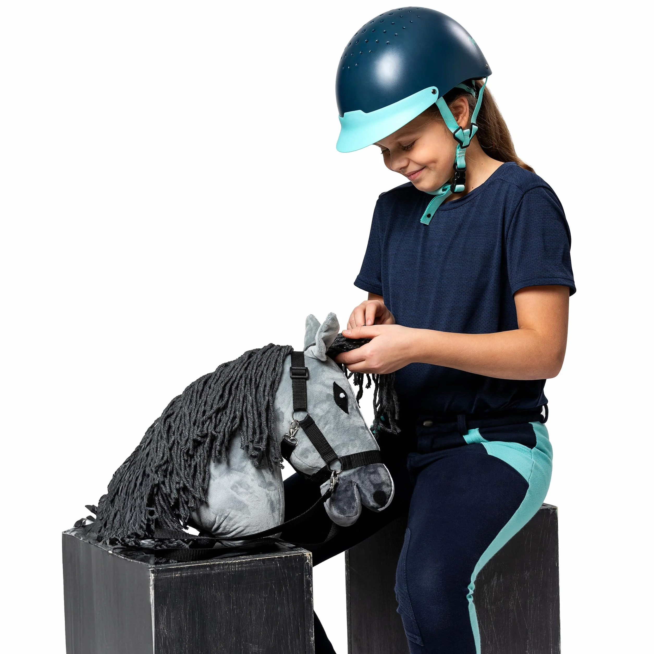 SKIPPI Hobby Horse, Szary Koń na Kiju, Konik na Patyku, Duży A3, Kantar i Wodze w Zestawie, Hobby Horsing, prezent dla Dziewczynki, dla Dziecka