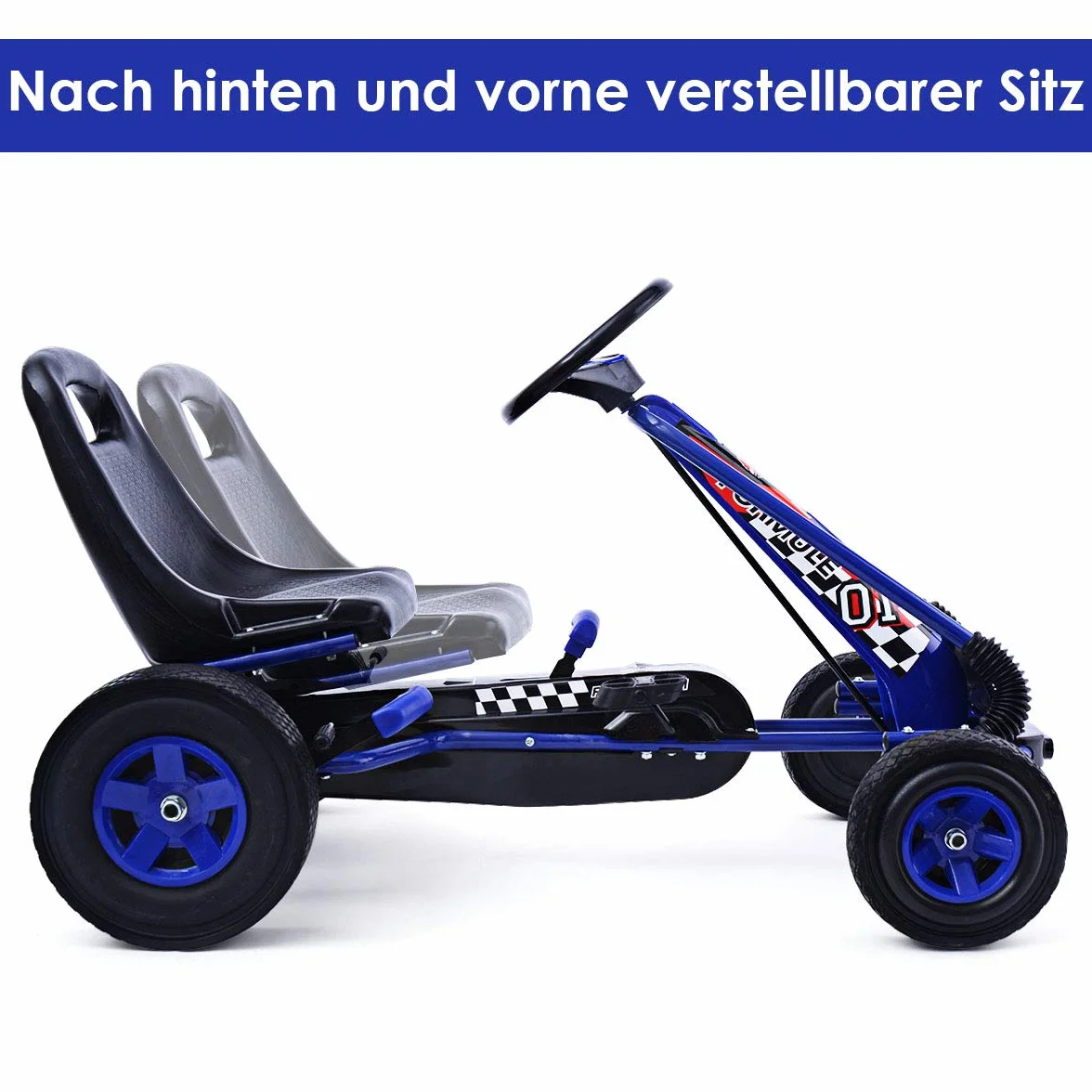 COSTWAY Gokart z hamulcem ręcznym i regulowanym siedziskiem, samochód na pedały z biegiem do przodu i do tyłu, Go Cart dla dzieci od 3 lat, pedały, pojazd pedałowy, pojazd dziecięcy 98 x 59 x 61 cm