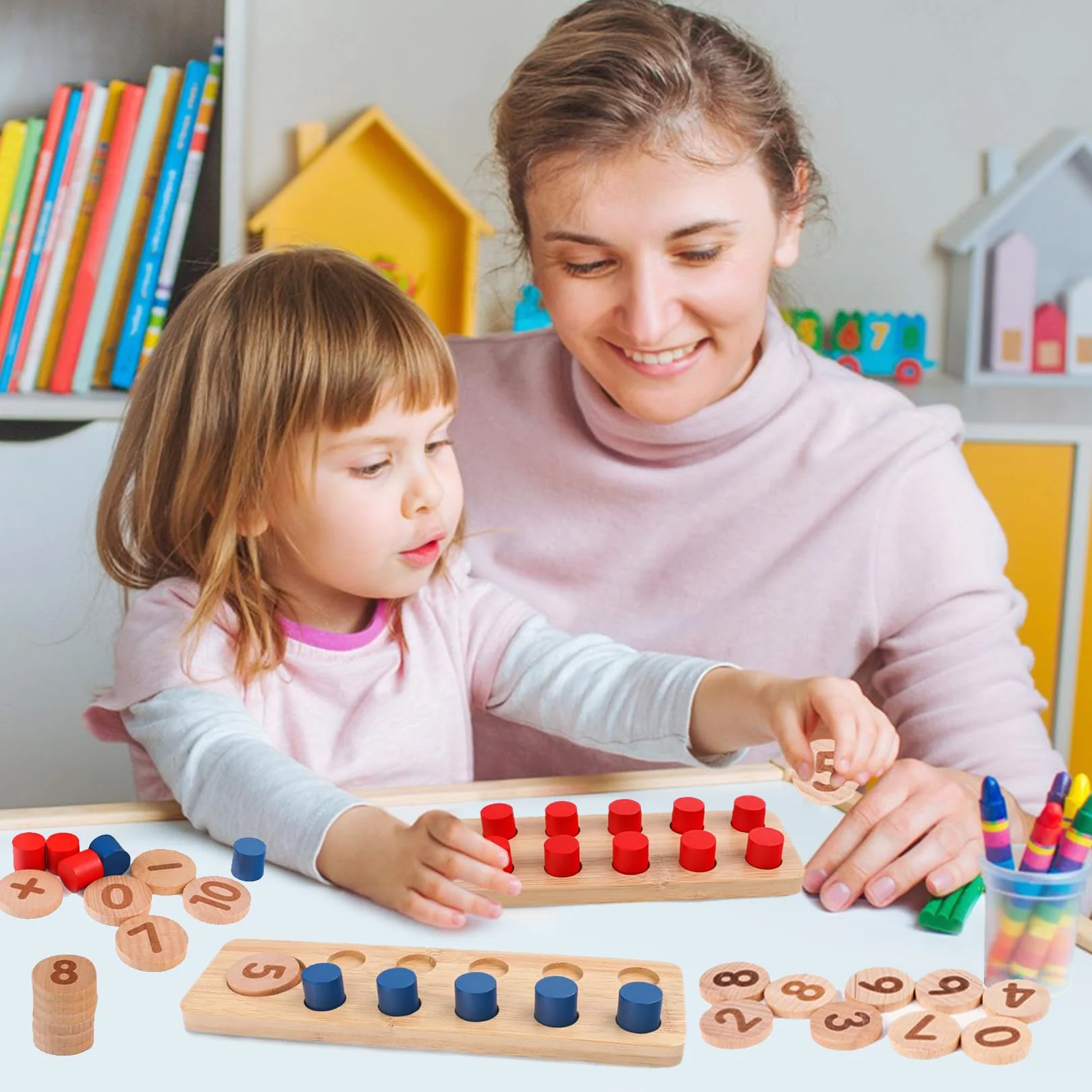 Zabawki Montessori Intuitibrix Drewniana zabawka do nauki dodawania i odejmowania w zakresie 20 z torbą do przechowywania dla dzieci od 2 3 4 5 6 lat