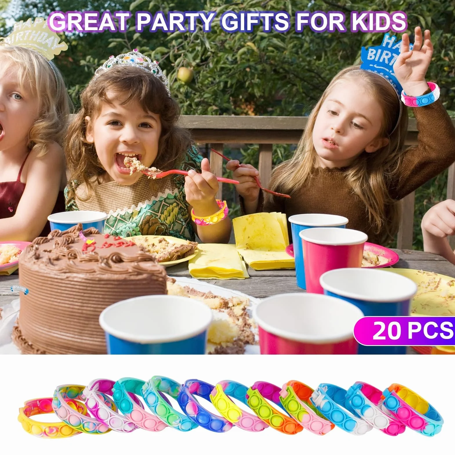 Zestaw bransoletek Popit, 20 sztuk Pop Armband It silikonowych bransoletek antystresowych dla dzieci, tęczowa zabawka Plopper Pop Bubble Fidget bransoletka zabawka dla dzieci/dorosłych