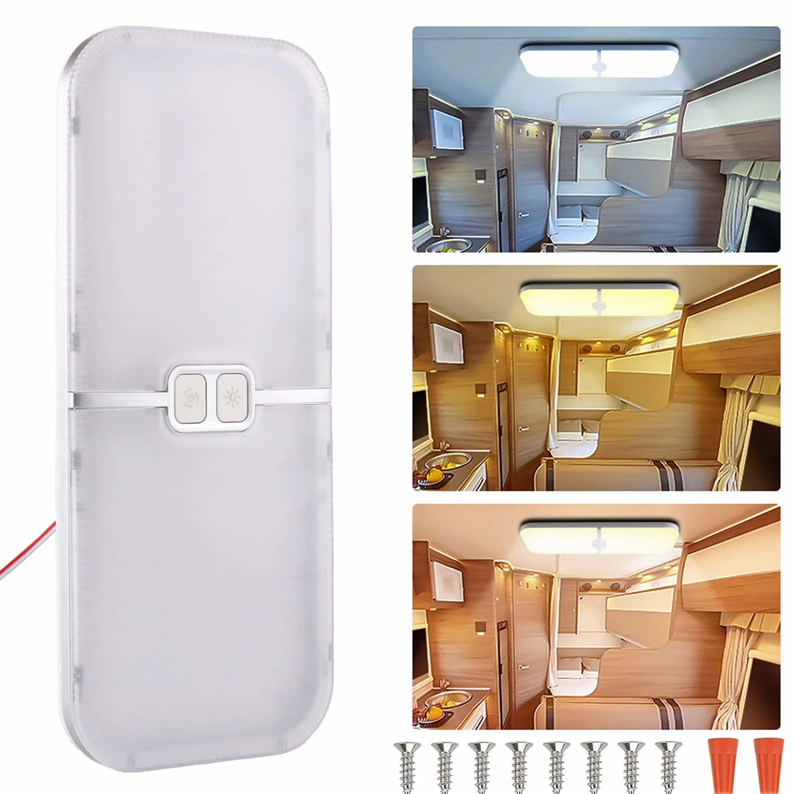 Lampy LED 12 V, 204 diody LED, 15 W, możliwość ściemniania, oświetlenie dachu, przyczepy kempingowej, z przełącznikiem pamięci, białe, żółte i ciepłe światło, uniwersalne do samochodów