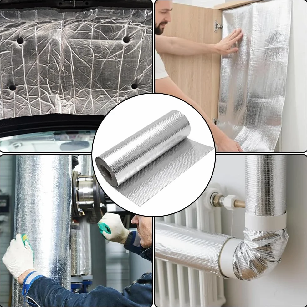 Aluminiowa mata chroniąca przed wysoką temperaturą, samoprzylepna mata samoprzylepna na spodniej stronie z aluminium, włókno szklane, folia izolacyjna, ogrzewanie, arkusz do węża i automatycznego