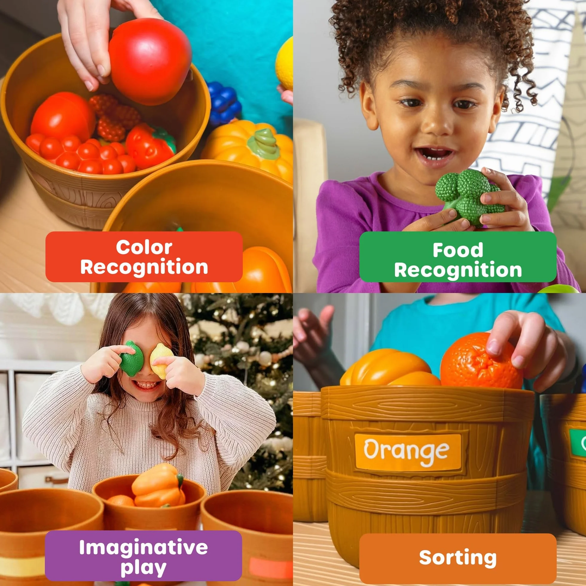 Learning Resources Zasoby edukacyjne w kramie z warzywami do sortowania kolorów, warzyw i owoców zabawy, zabawkowe jedzenie, zabawka edukacyjna dla maluchów, 30 sztuk
