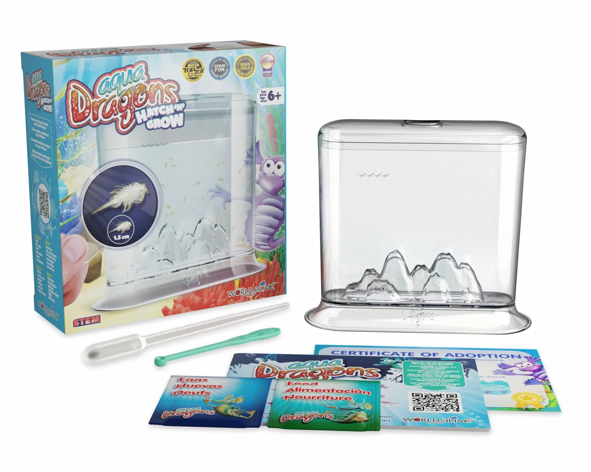 Aqua Dragon Underwater World Water Pet Kit, Stem Educational Toy Kit, Inkubacja i hodowla żywych zwierząt, jajka, jedzenie, łyżka, szkło powiększające, dla dzieci w wieku od 6 lat 17 x 6 x 18 cm