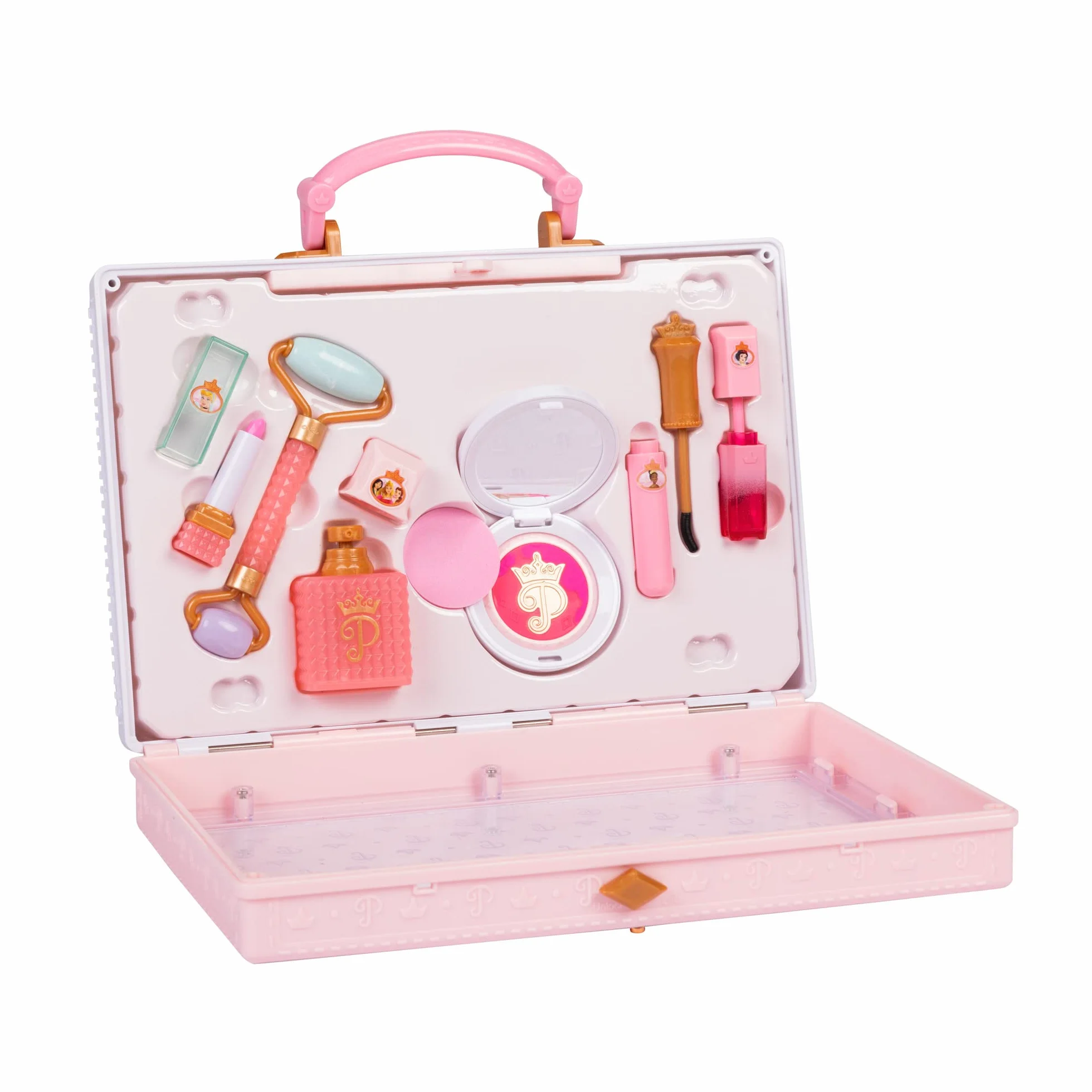 Disney Princess Style Collection Girls Trendy Makeup Tote Bag, Modne narzędzia do udawania zabawy w makijaż, w tym wałek do twarzy, w zestawie 8 różnych narzędzi do zabawy