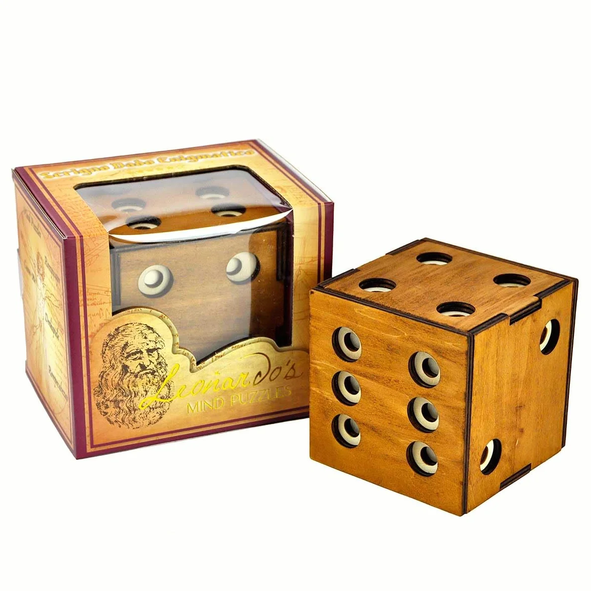 Logica Puzzle Art. Sekretne Pudełko na Kości - Drewniana Łamigłówka - Sekretny Sejf - Trudność 5/6 Niewiarygodny - Kolekcja Leonarda da Vinci