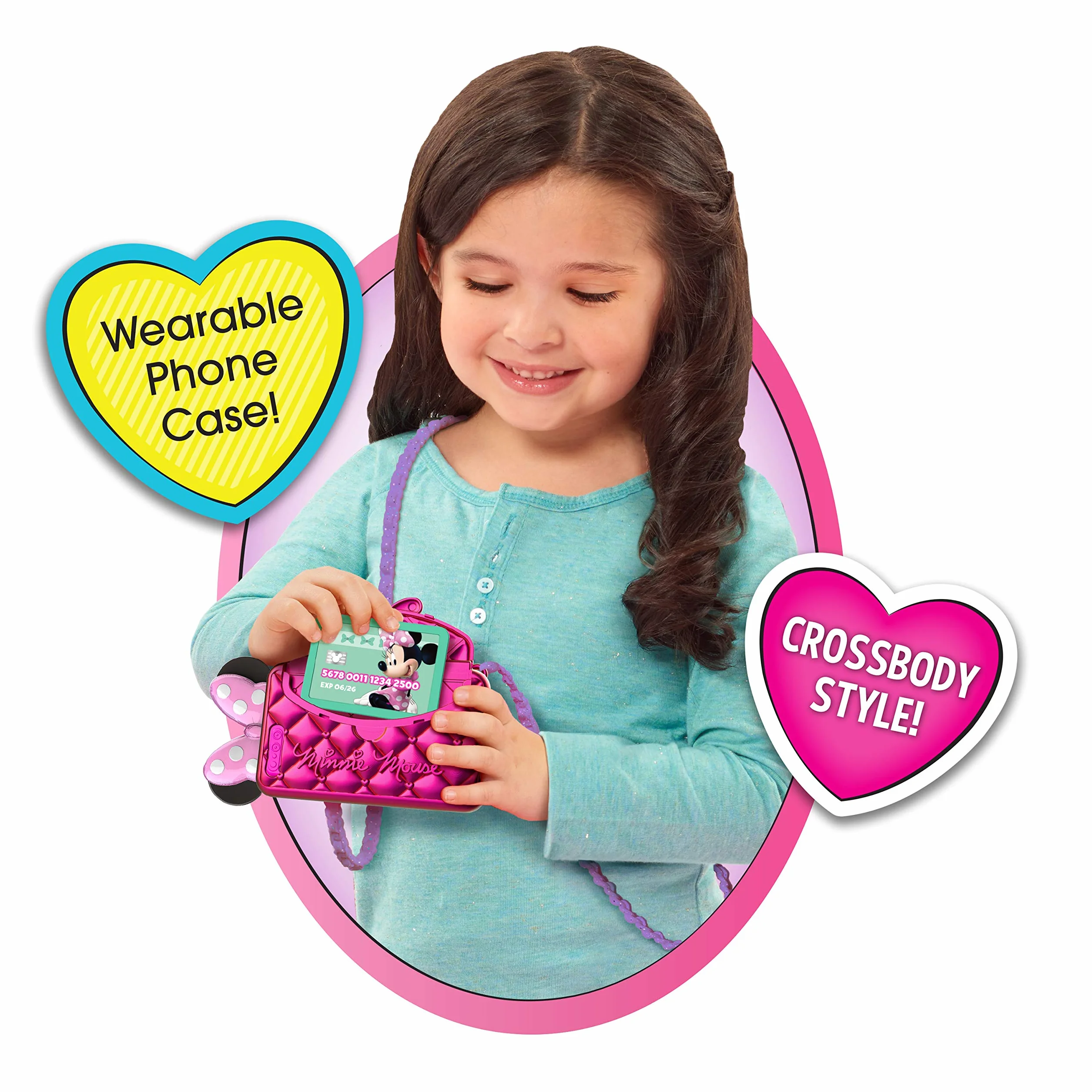 Disney Junior Minnie Mouse Chat with Me Cell Phone Set, Lights and Realistic Sounds, Includes Strap to Wear Like a Purse
