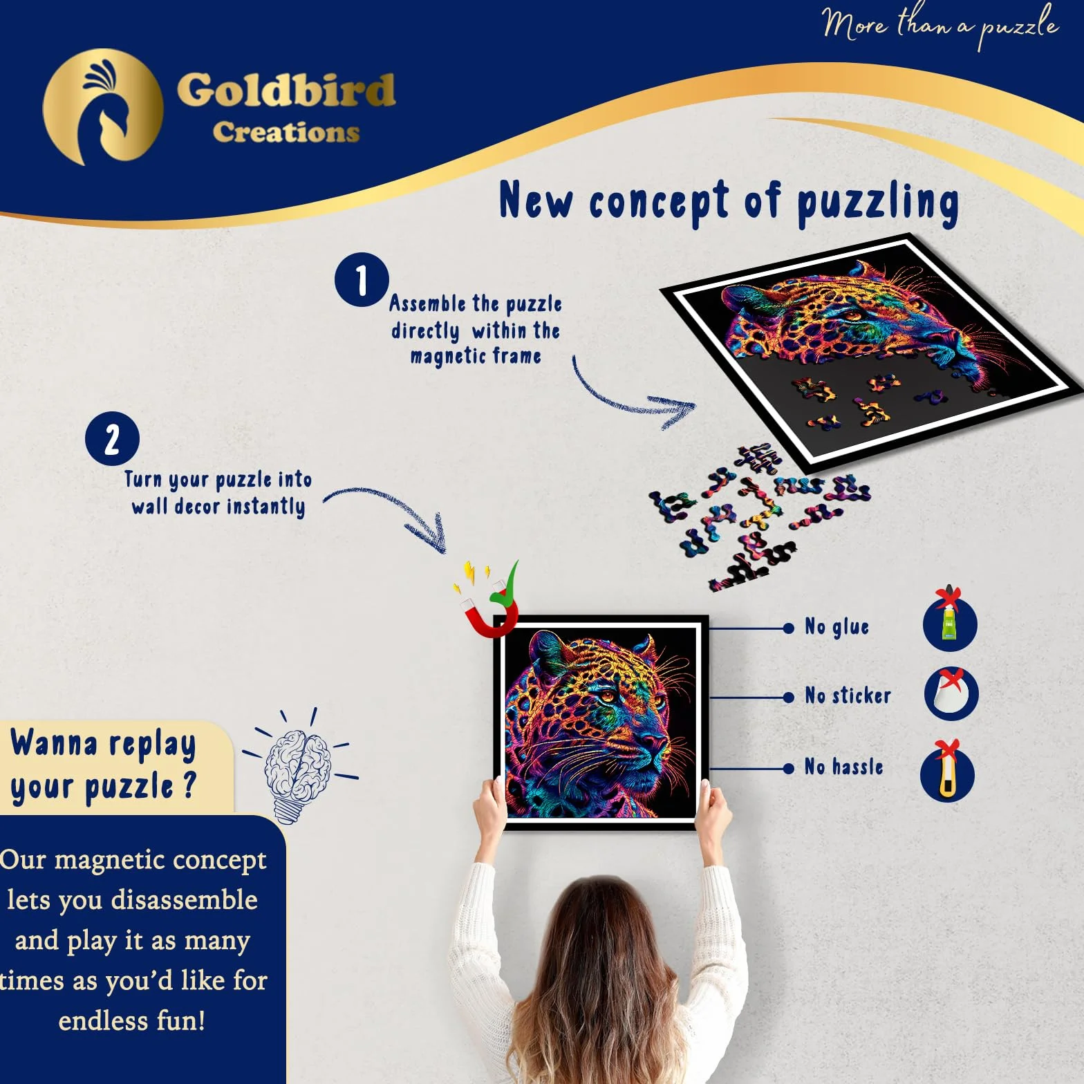 Drewniane puzzle dla dorosłych - Drewniane puzzle Zwierzęta - Trudne puzzle dla dorosłych - Puzzle Dekoracja ścienna Salon Sypialnia - Oryginalny prezent świąteczny - Jaguar GC0002