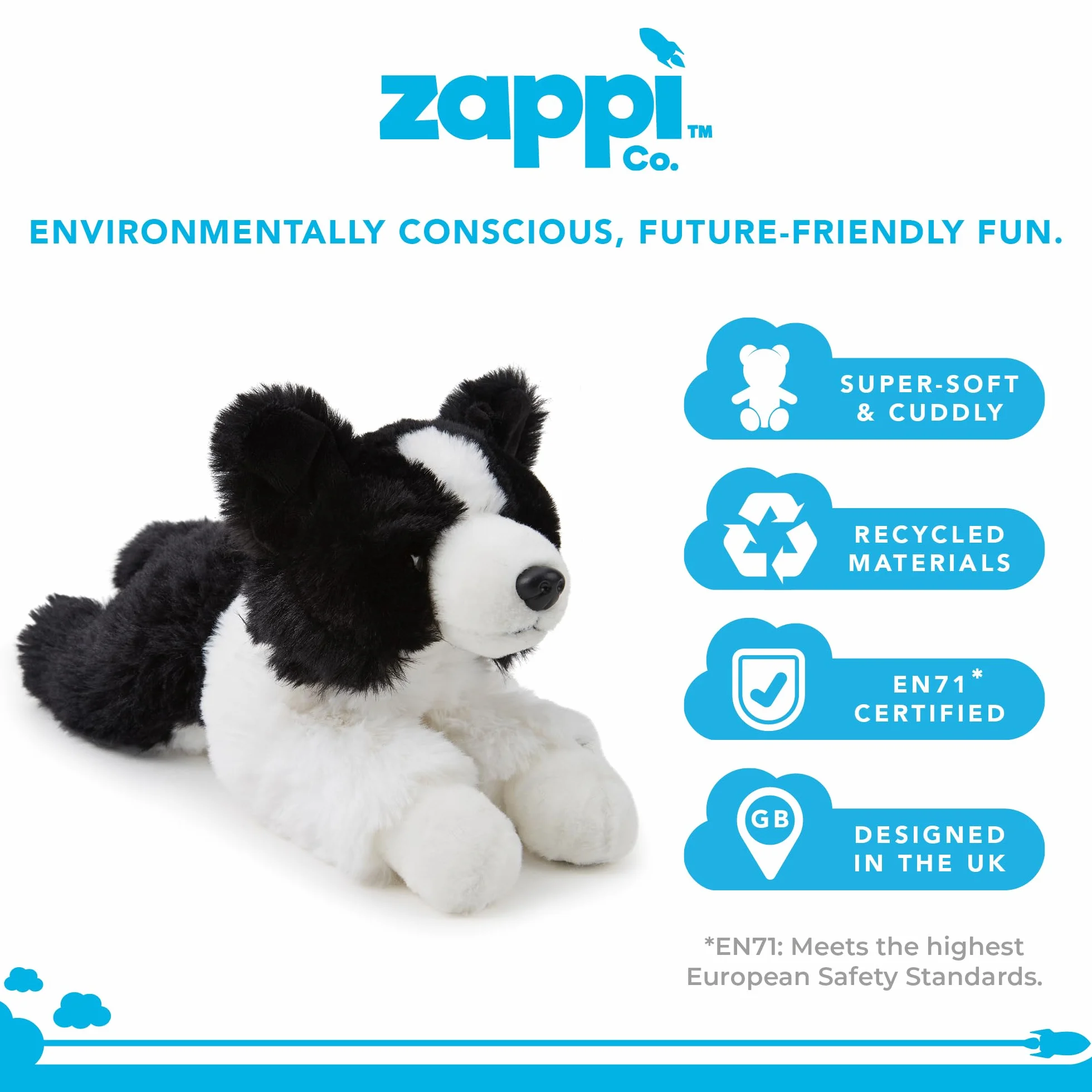 Zappi Co Border Collie pluszowa zabawka (30 cm) - Uroczy, miękki owieczek, przyjazny dla środowiska, najlepszy przyjaciel dziecka dla komfortu i zabawy, wykonany z recyklingu