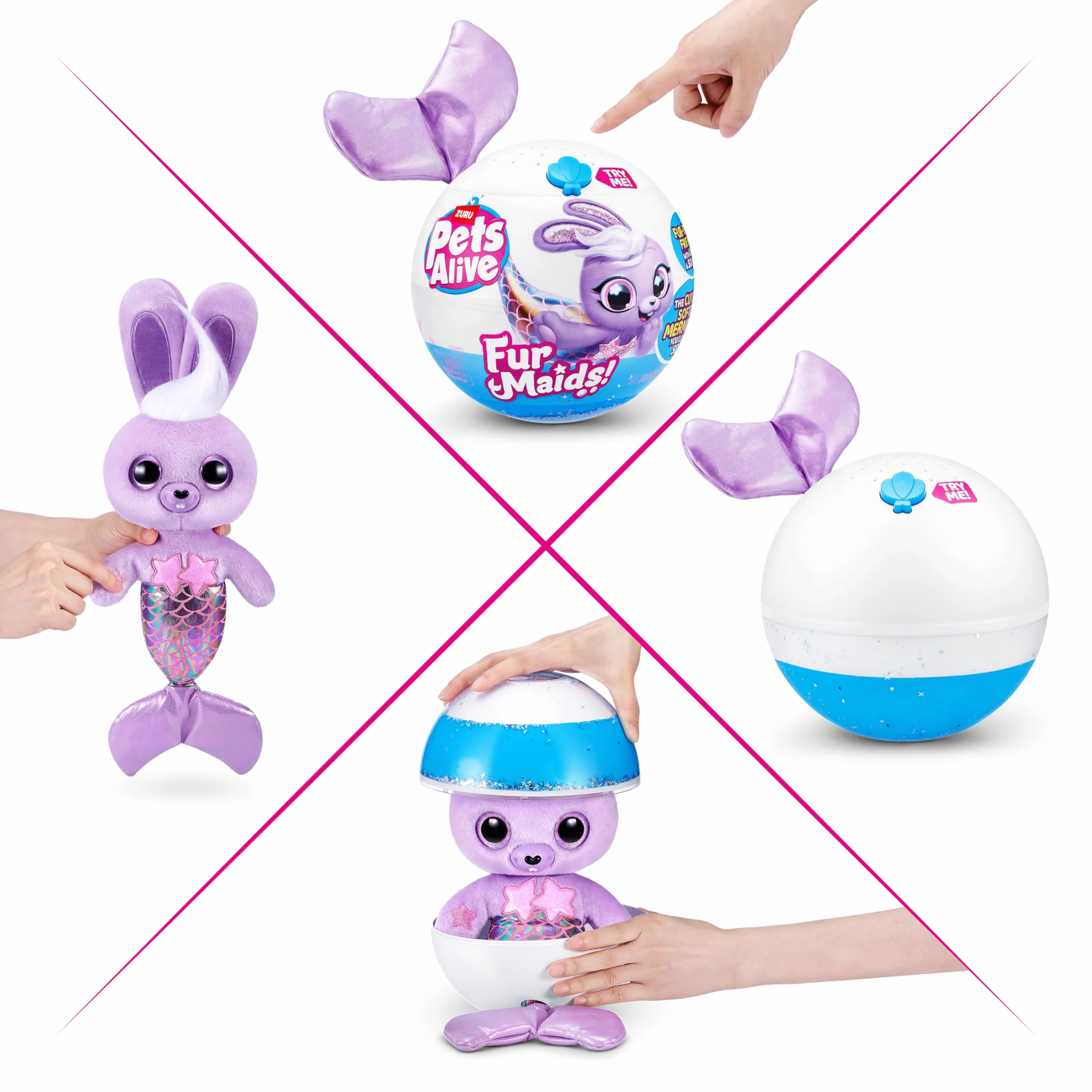 Pets Alive Furmaids by ZURU Mermaid Plush Interactive Lights Sounds Girls Toy (Purple Bunny)