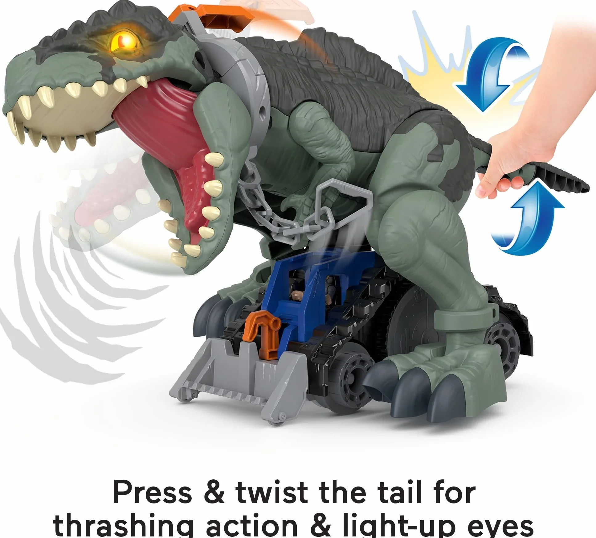 Imaginext Jurassic World Dominion Ryczący Gigadinozaur Potężny krok i Owen, figurka dinozaura (40 cm wysokości) ze światełkami, dźwiękami i ruchami, dla dzieci od 3 roku życia, GWT22